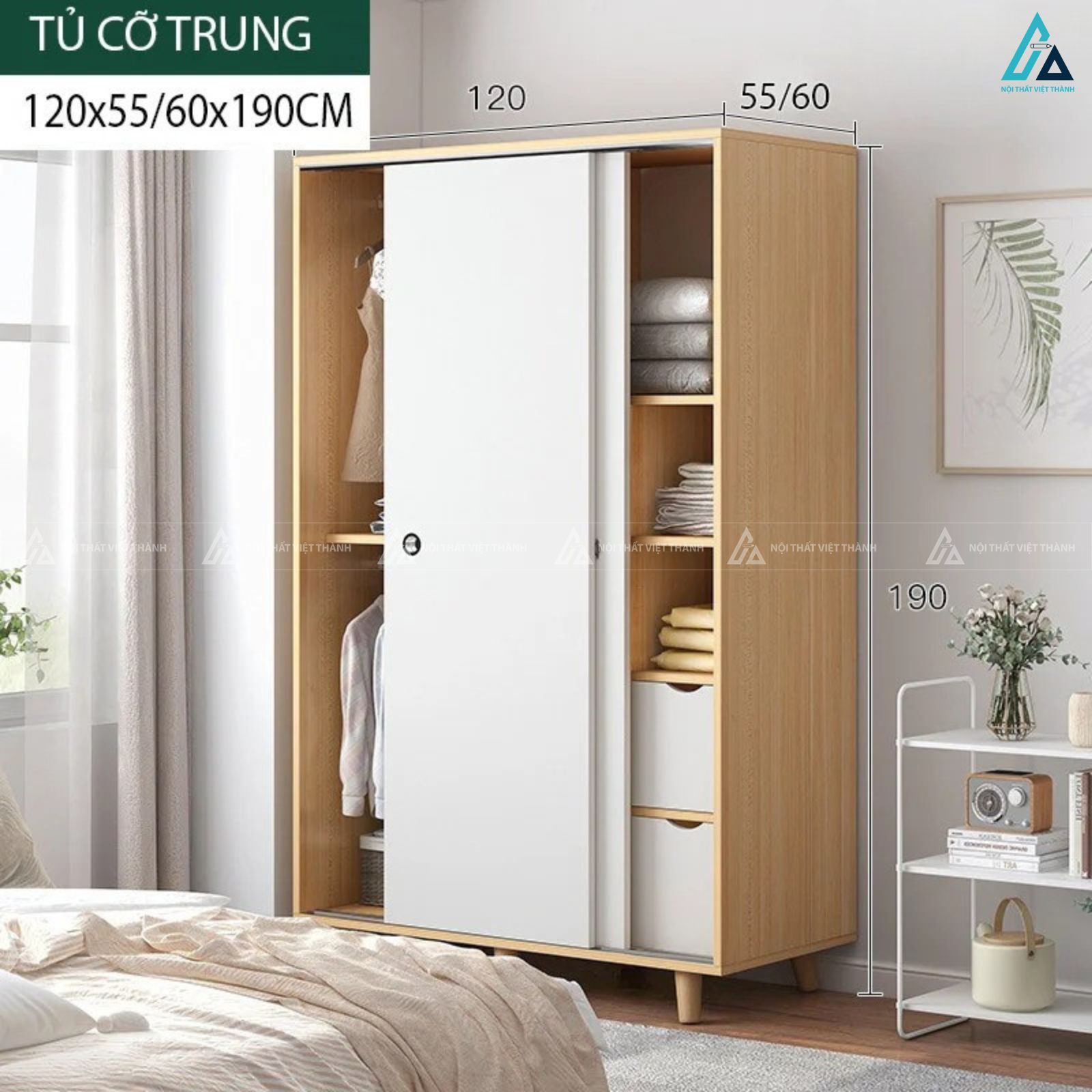 Tủ quần áo gỗ công nghiệp cửa lùa hiện đại cho phòng ngủ diện tích nhỏ 2