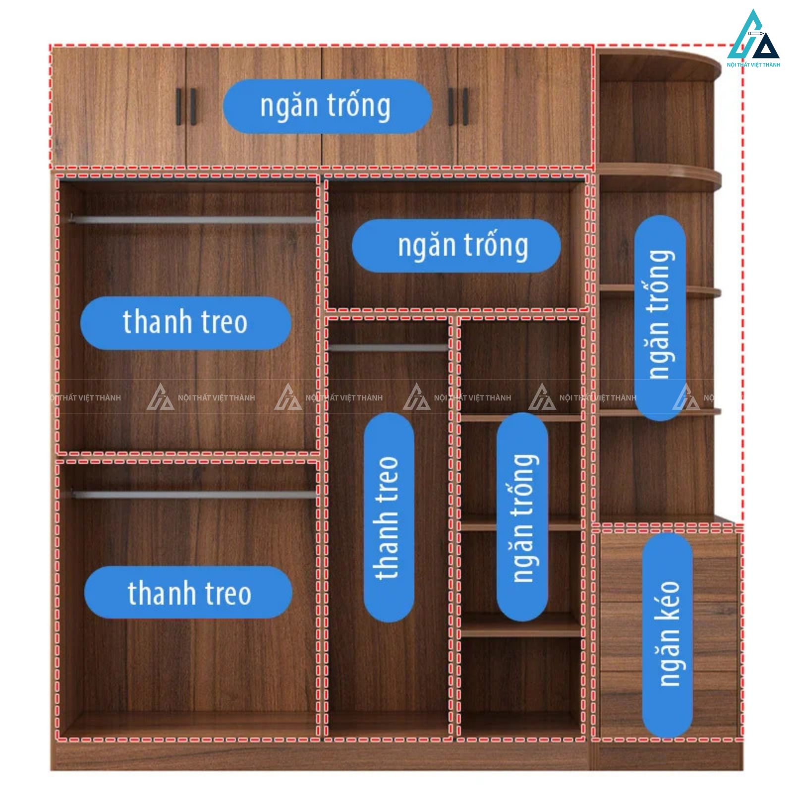 Tủ quần áo gỗ công nghiệp cửa lùa tích hợp kệ trang trí hiện đại 2