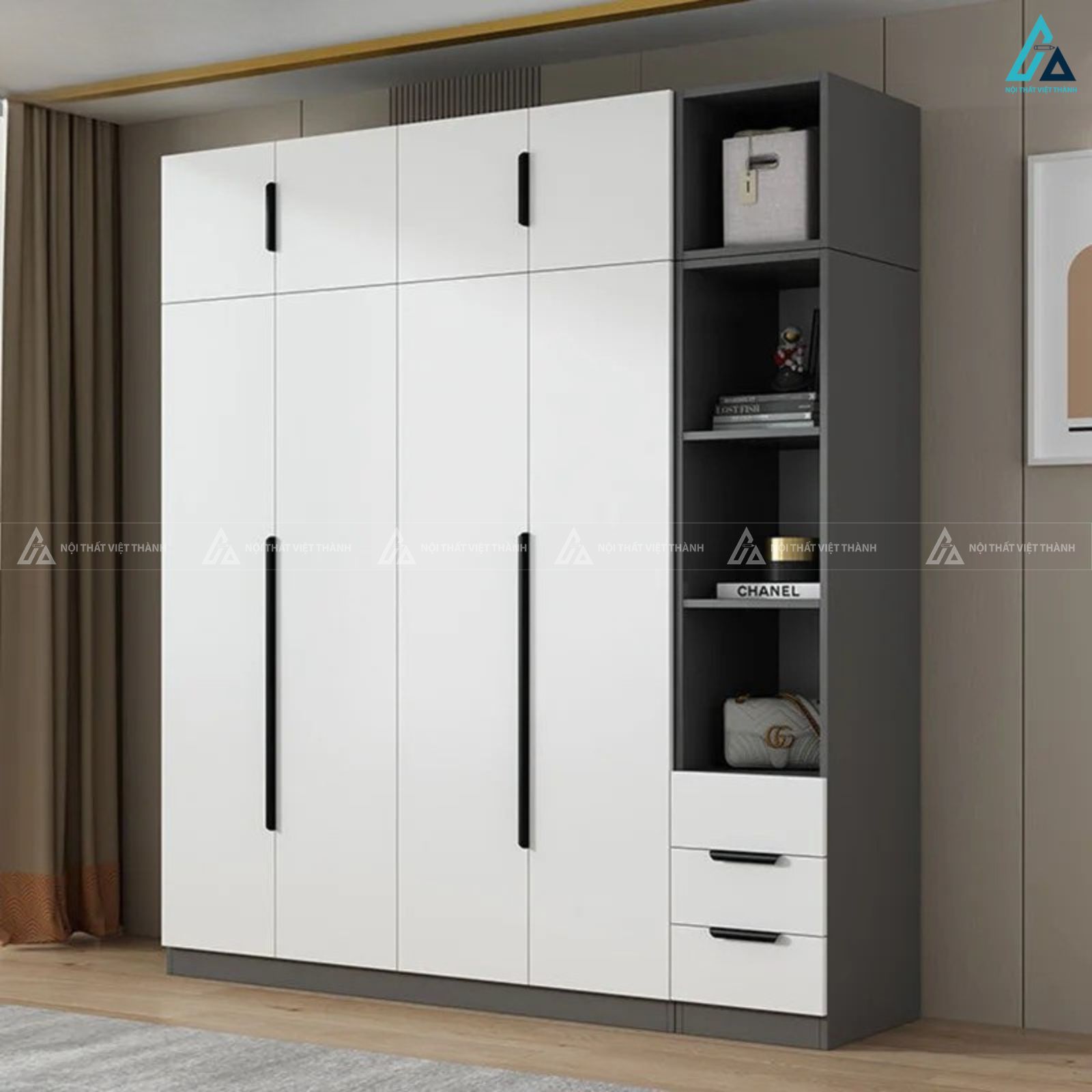 Tủ quần áo gỗ công nghiệp tích hợp kệ trang trí đa năng đẳng cấp 2