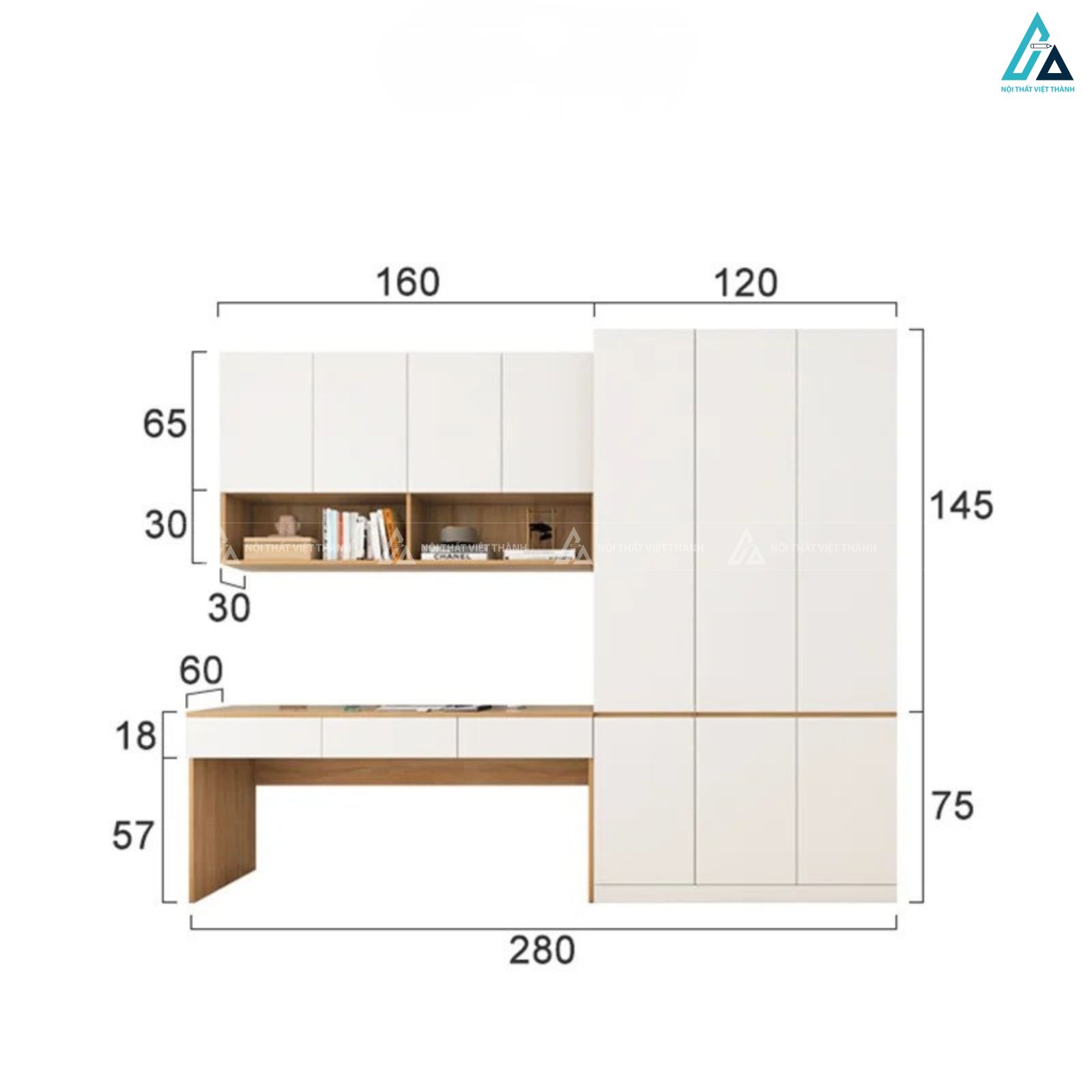 Tủ quần áo gỗ công nghiệp tích hợp bàn làm việc tối ưu không gian nhỏ 3