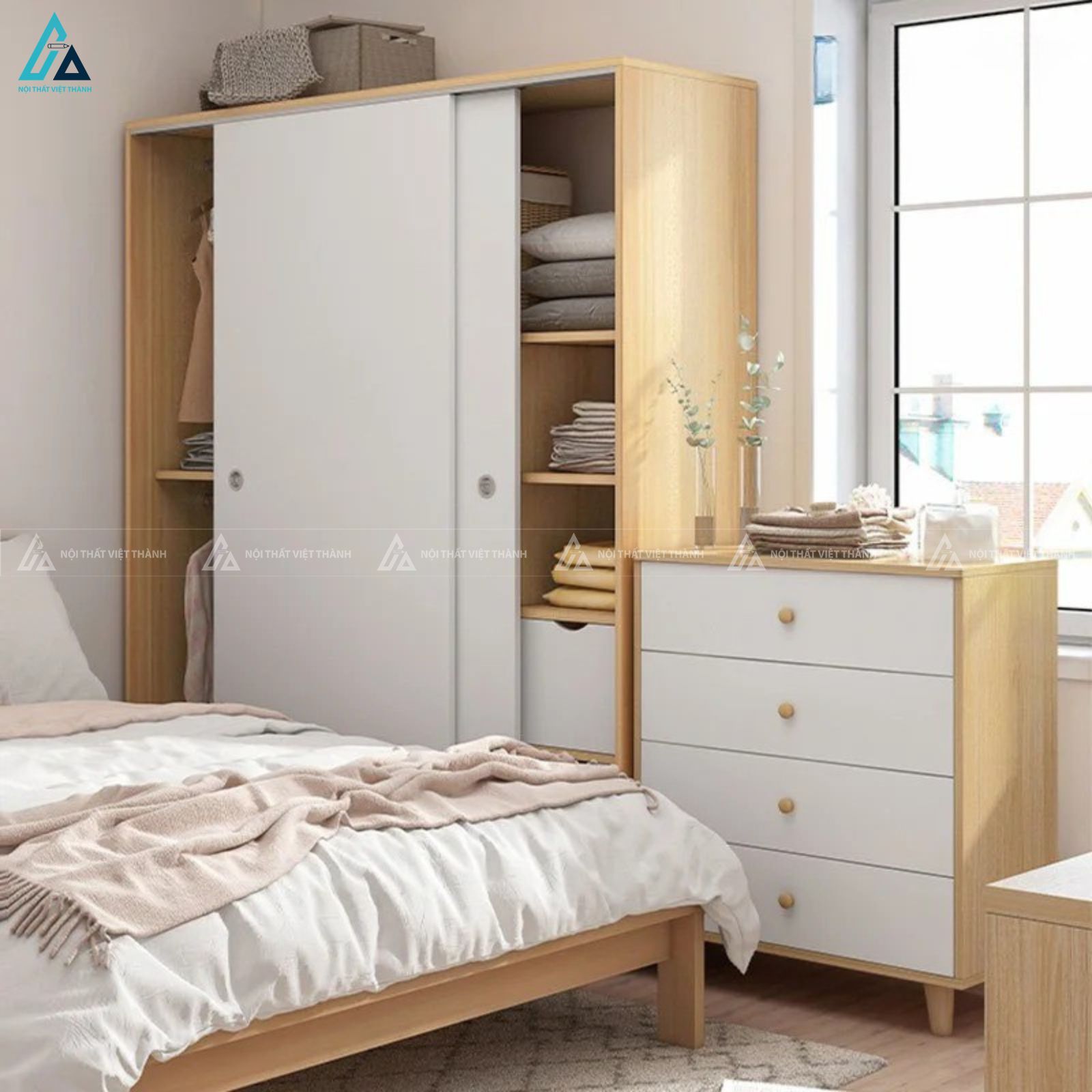 Tủ quần áo gỗ công nghiệp cửa lùa hiện đại cho phòng ngủ diện tích nhỏ 4