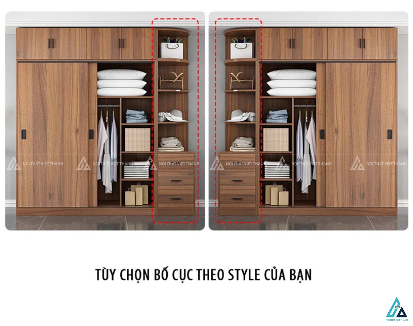 Tủ quần áo gỗ công nghiệp cửa lùa tích hợp kệ trang trí hiện đại 4