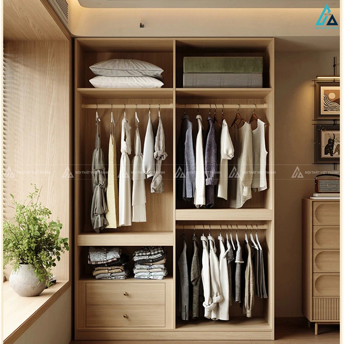 Tủ quần áo gỗ công nghiệp màu trắng thiết kế hiện đại sang trọng 3