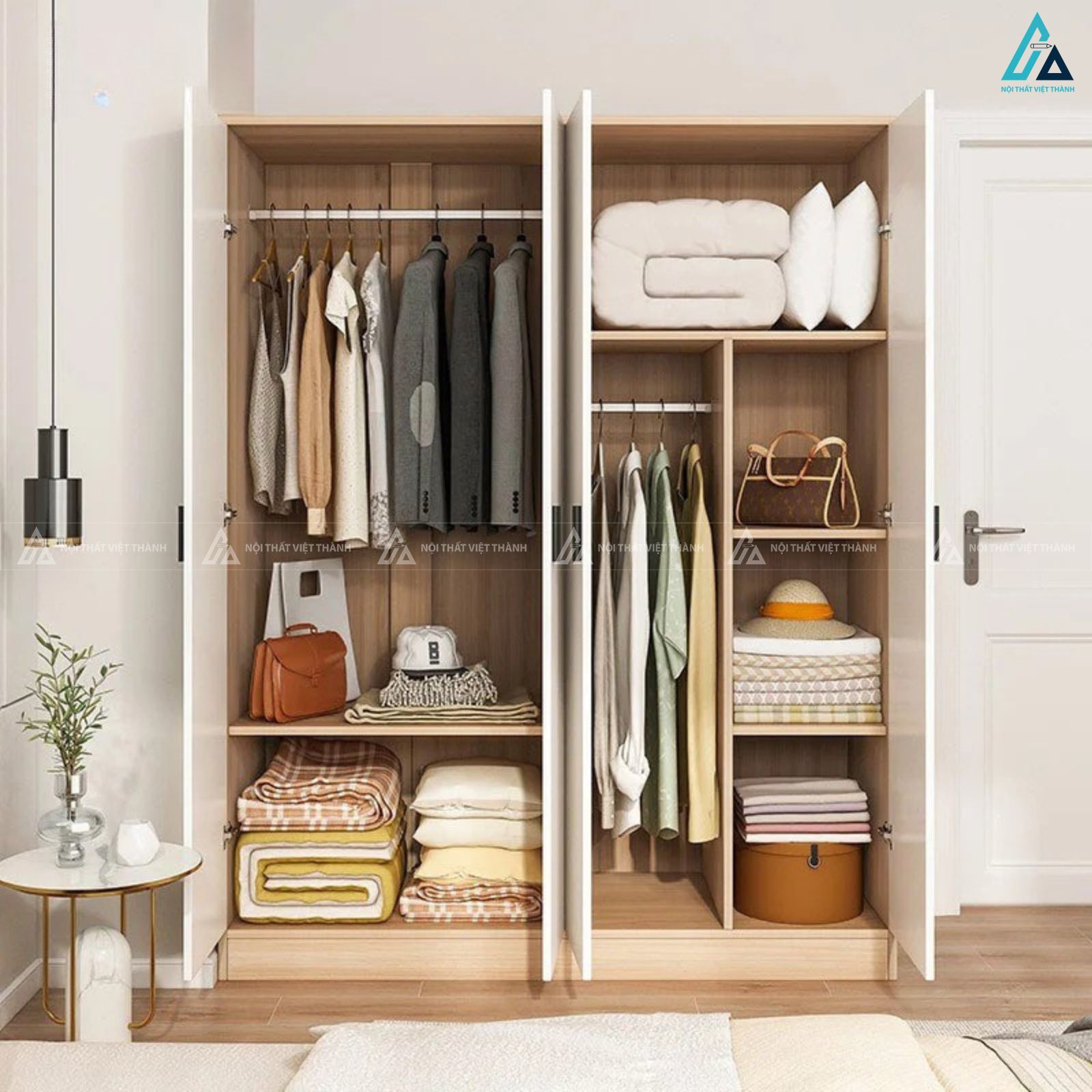 Tủ quần áo gỗ công nghiệp phối trắng tinh khôi thiết kế bền bỉ 1