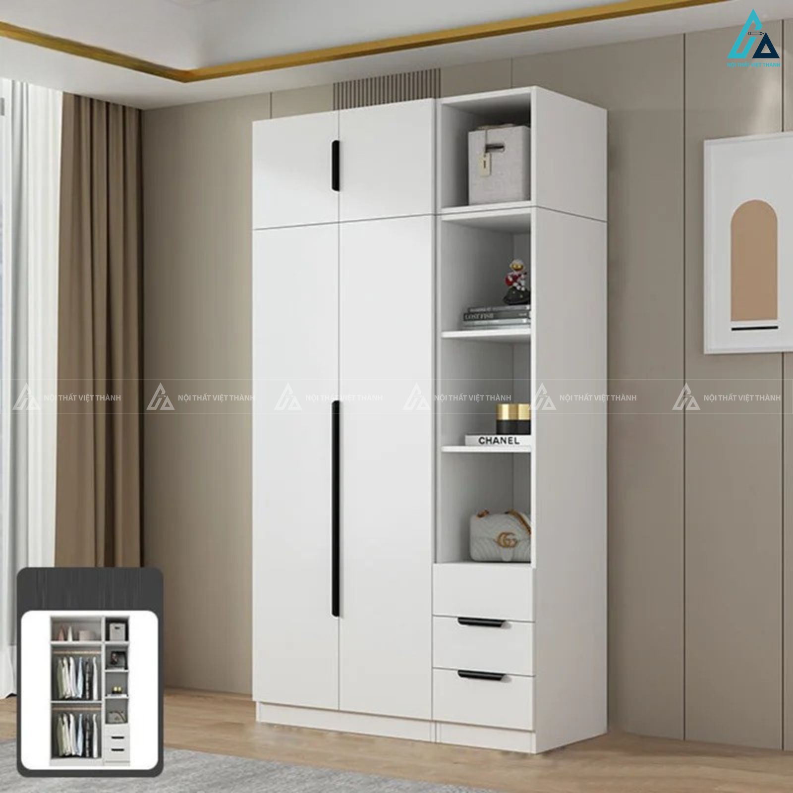 Tủ quần áo gỗ công nghiệp tích hợp kệ trang trí đa năng đẳng cấp 1
