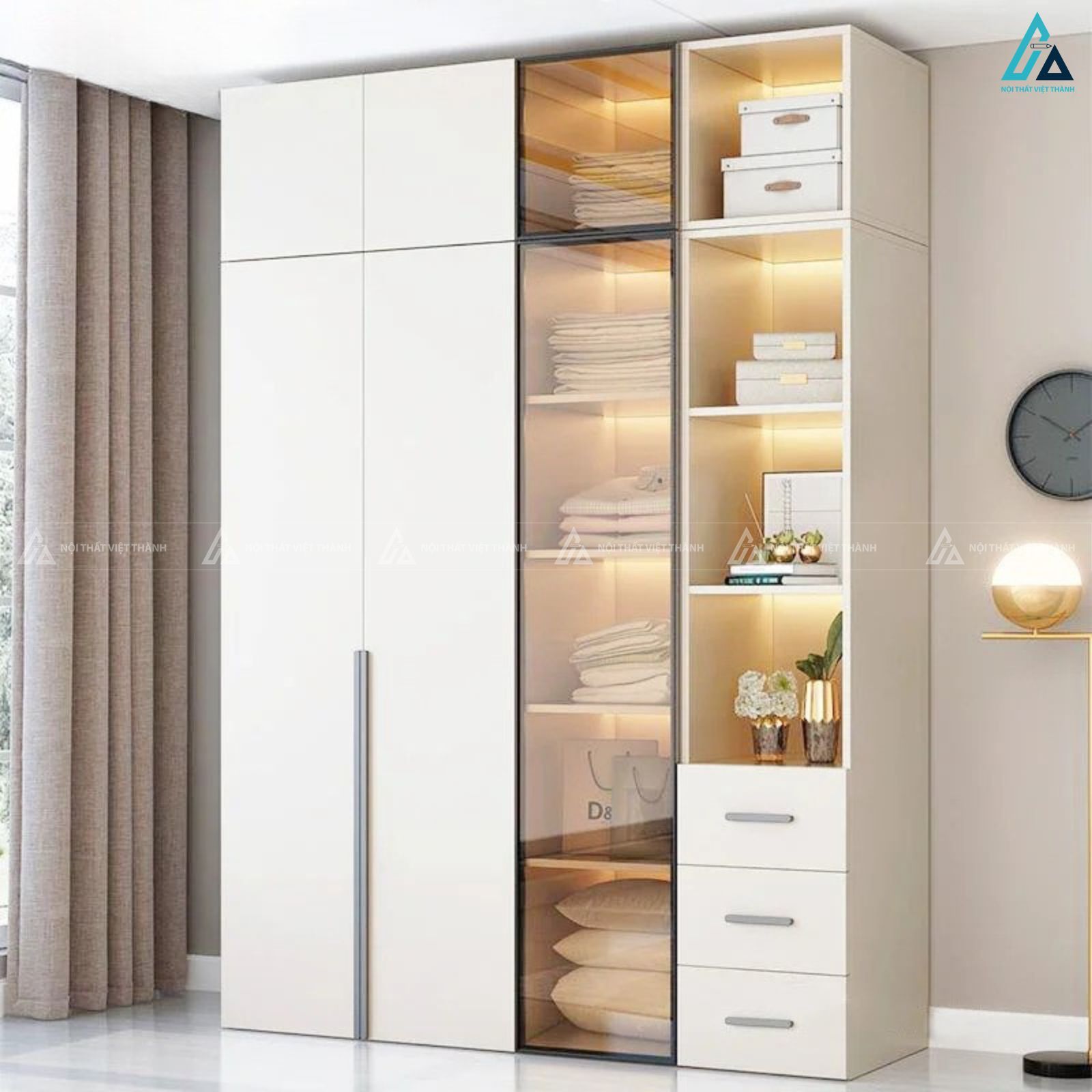 Tủ quần áo gỗ công nghiệp kịch trần cánh kính cao cấp sang trọng 3