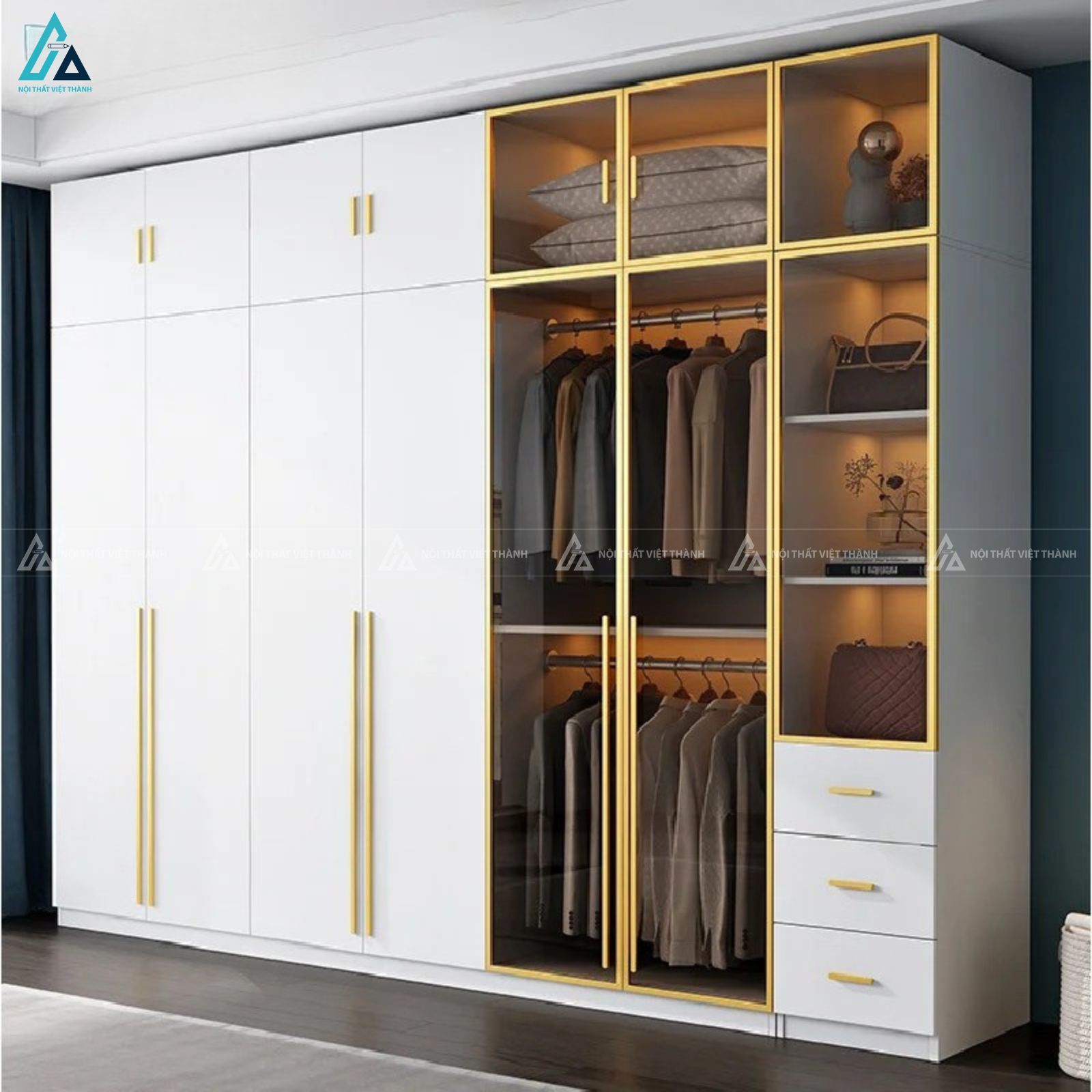 Tủ áo gỗ công nghiệp kết hợp cánh kính sang trọng cho phòng ngủ đẹp 2