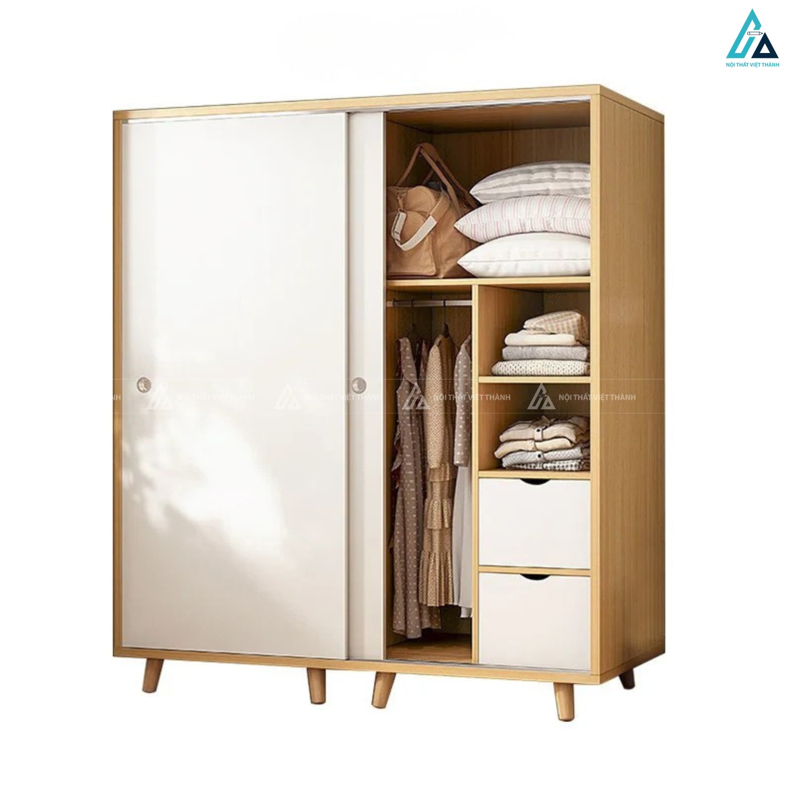Tủ quần áo gỗ công nghiệp cửa lùa hiện đại cho phòng ngủ diện tích nhỏ 5