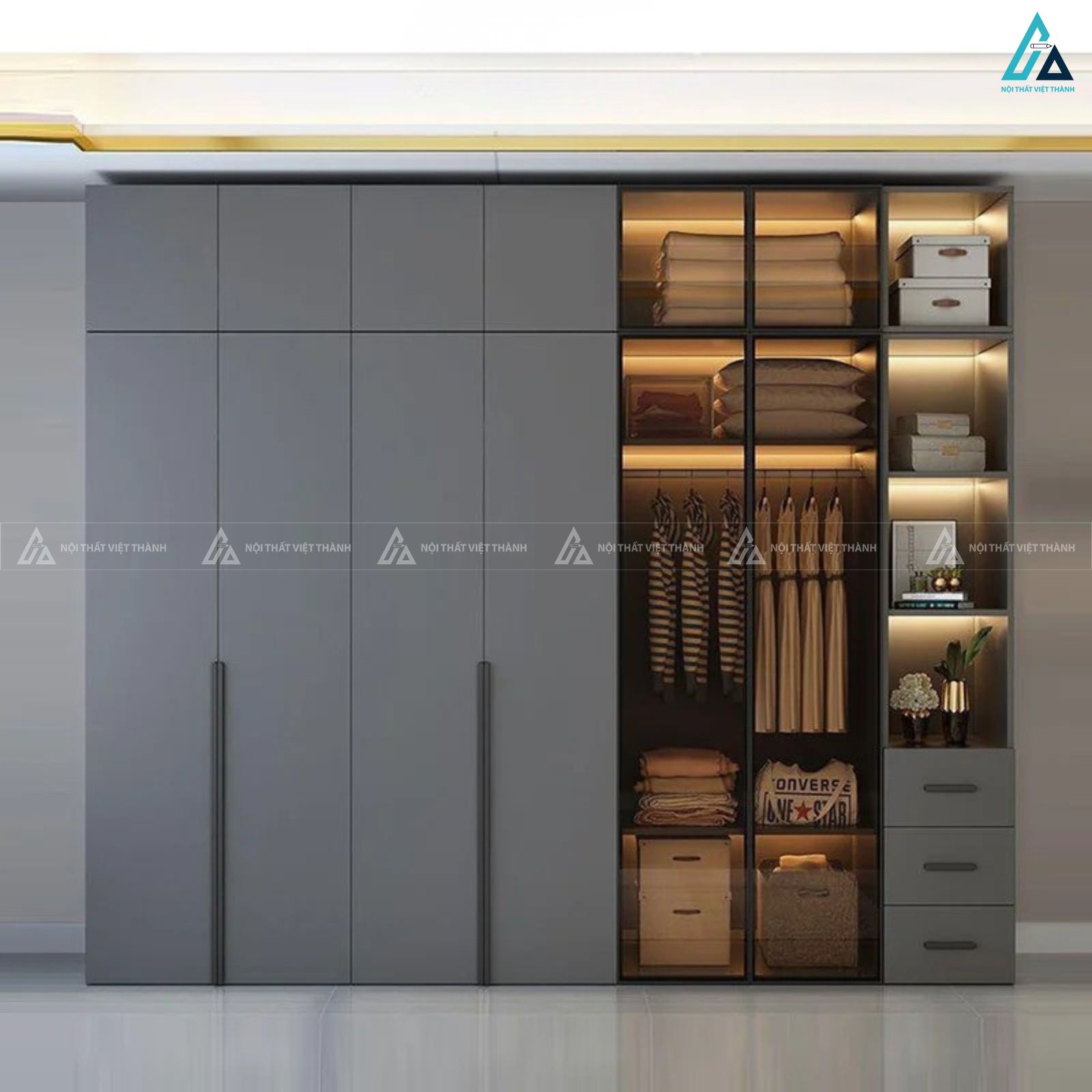 Tủ quần áo gỗ công nghiệp kịch trần cánh kính cao cấp sang trọng 1