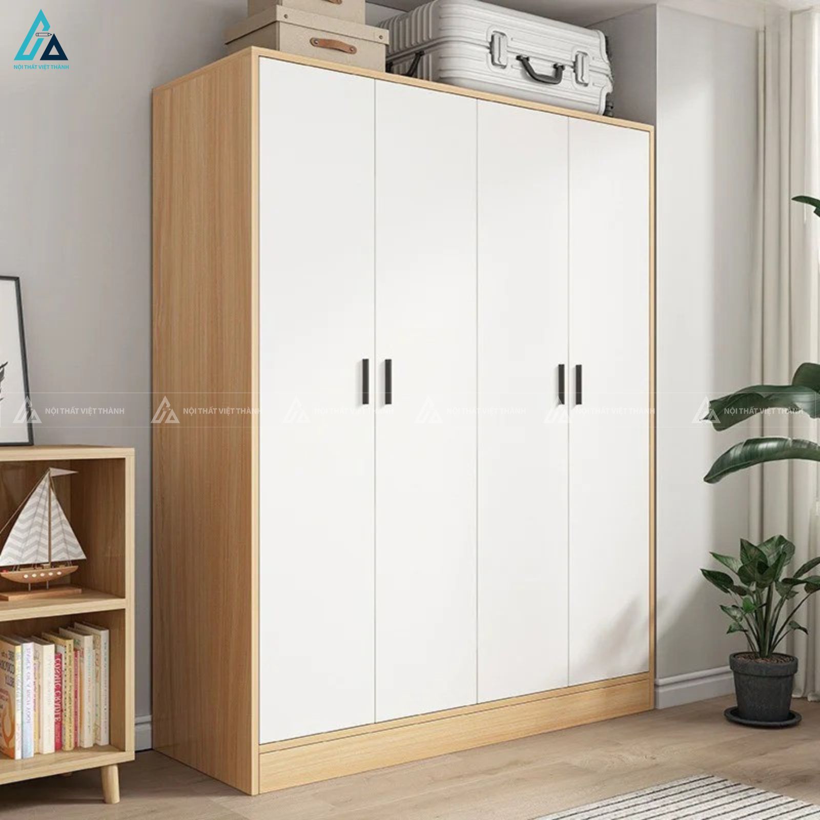 Tủ quần áo gỗ công nghiệp phối trắng tinh khôi thiết kế bền bỉ
