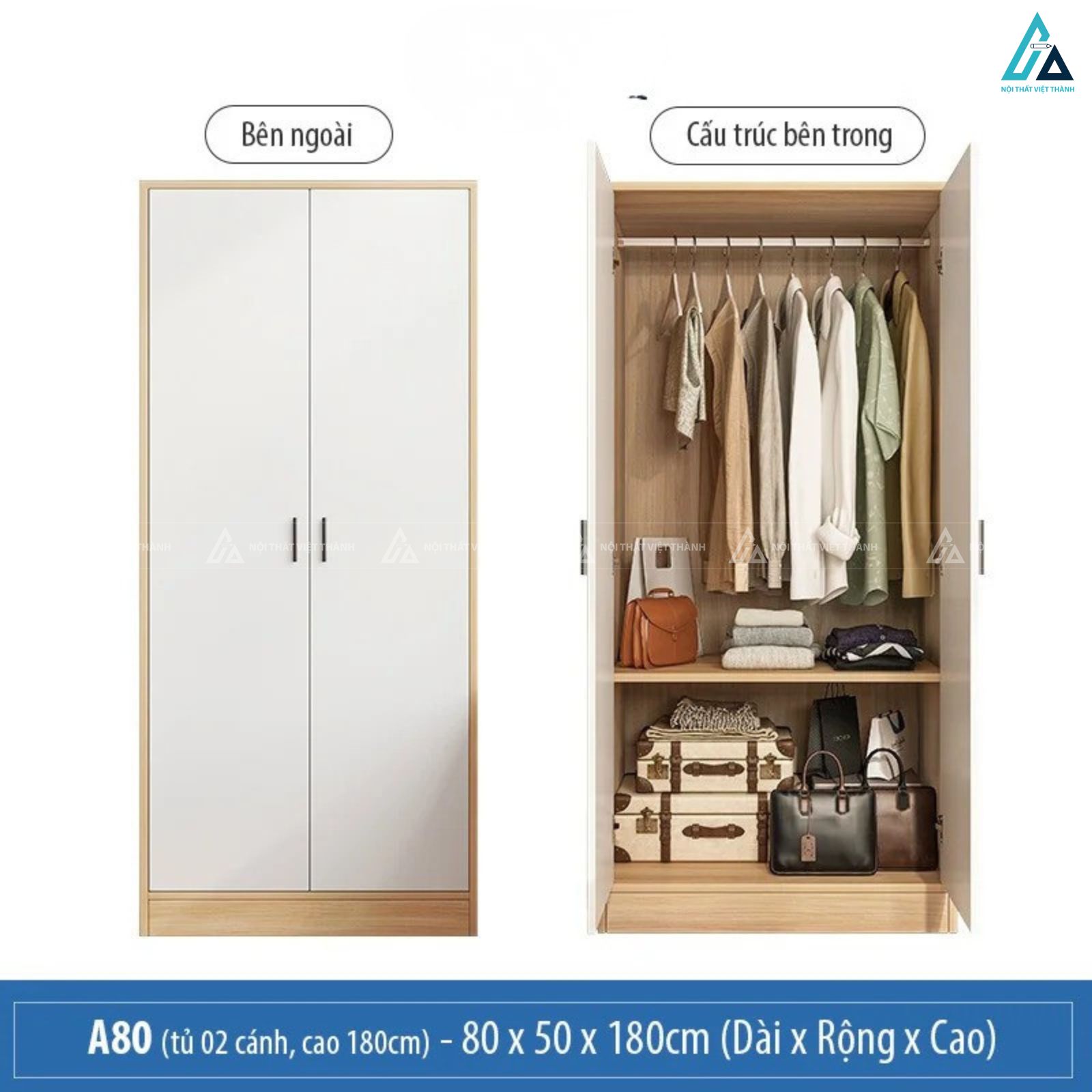 Tủ quần áo gỗ công nghiệp phối trắng tinh khôi thiết kế bền bỉ 4