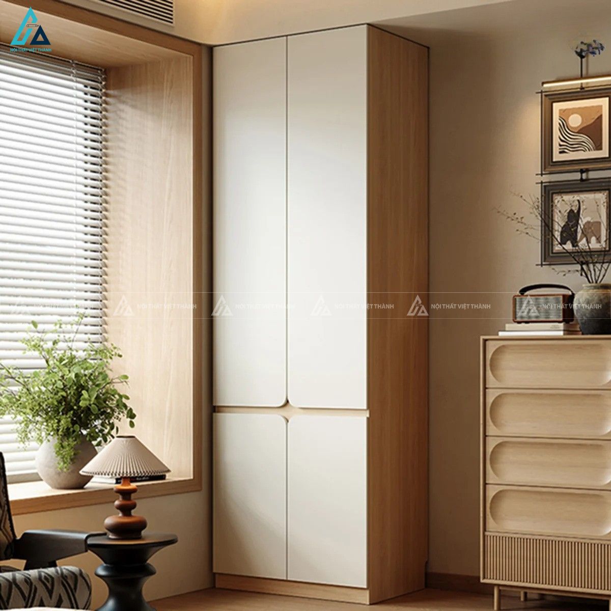 Tủ quần áo gỗ công nghiệp màu trắng thiết kế hiện đại sang trọng
