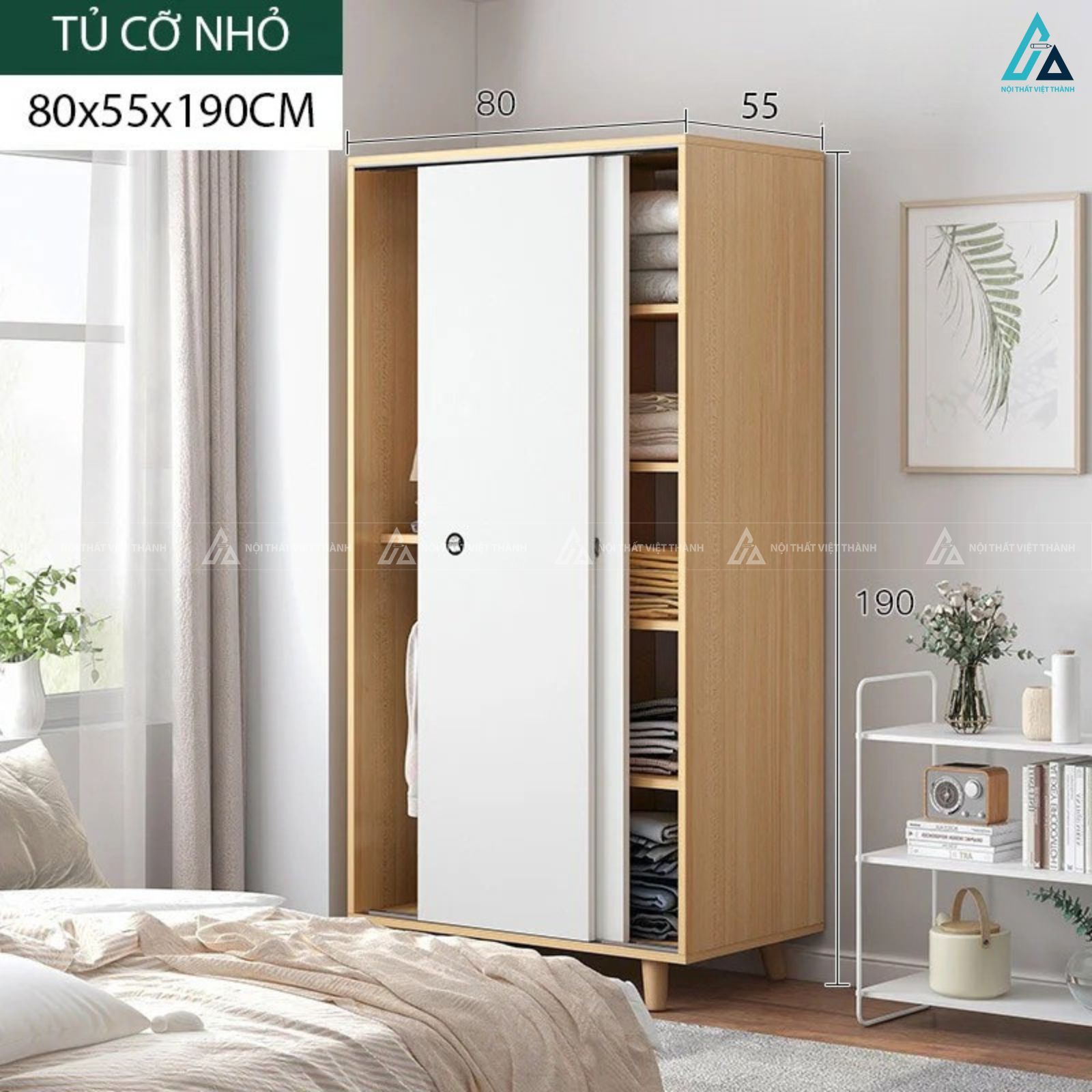 Tủ quần áo gỗ công nghiệp cửa lùa hiện đại cho phòng ngủ diện tích nhỏ 1