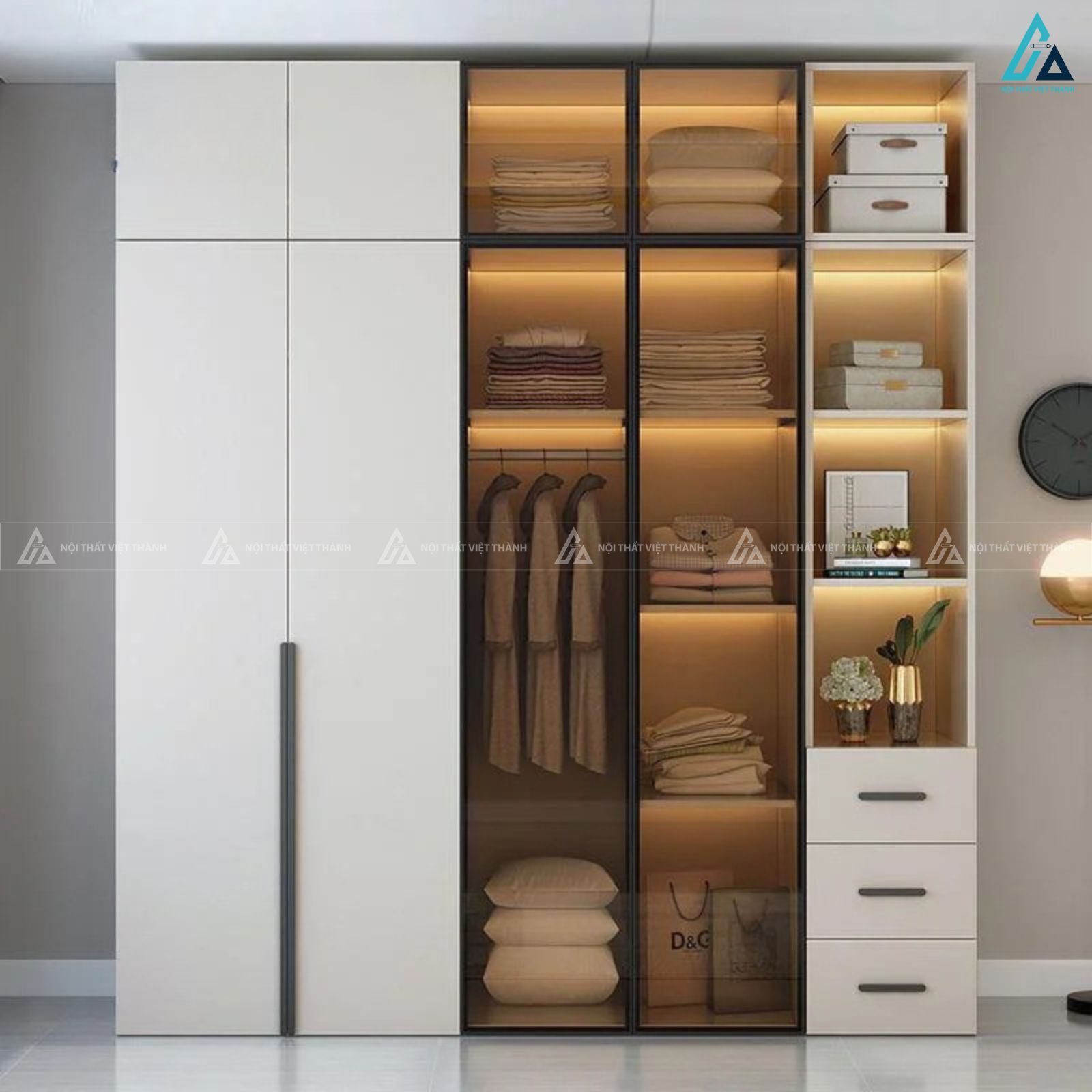 Tủ quần áo gỗ công nghiệp kịch trần cánh kính cao cấp sang trọng 2