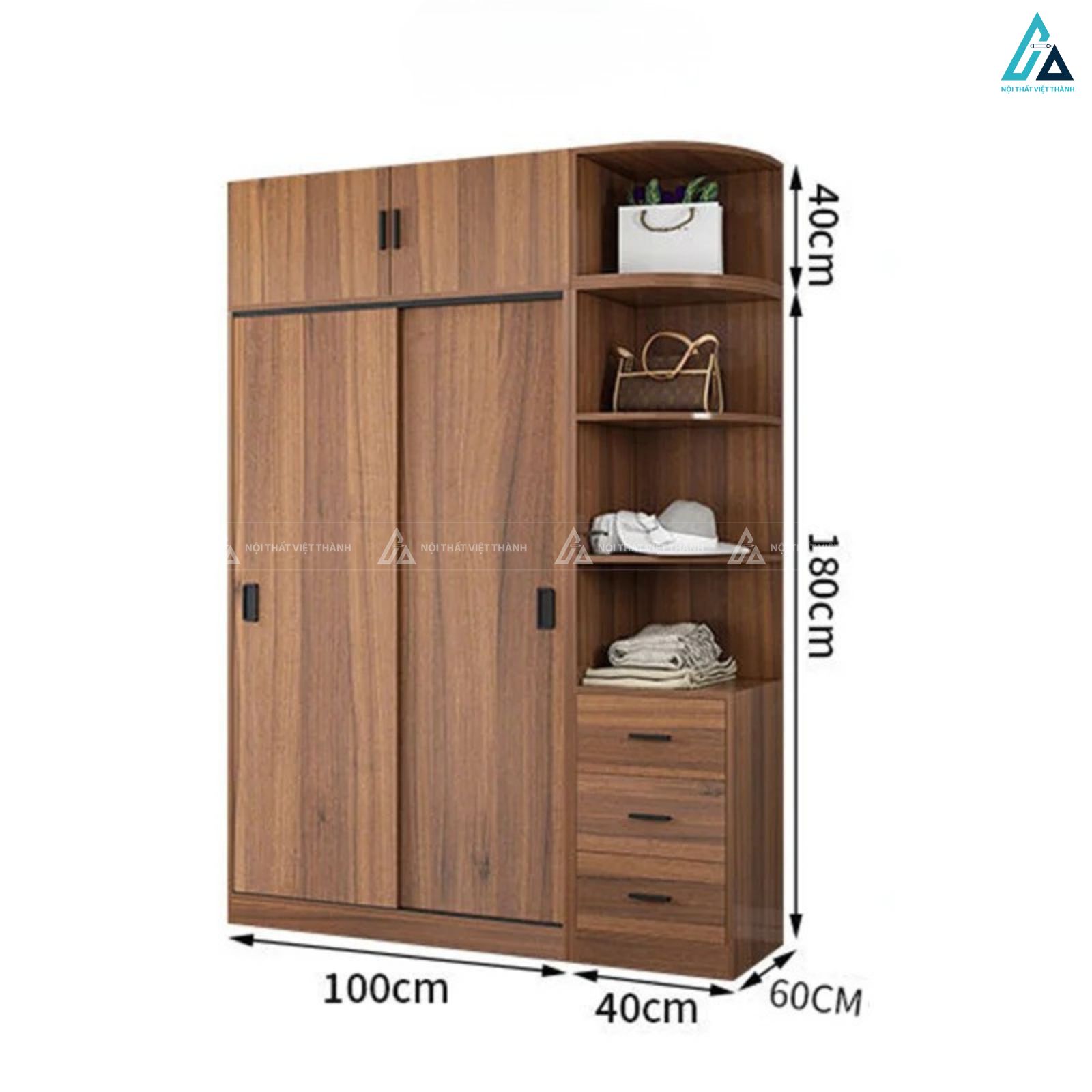 Tủ quần áo gỗ công nghiệp cửa lùa tích hợp kệ trang trí hiện đại 5