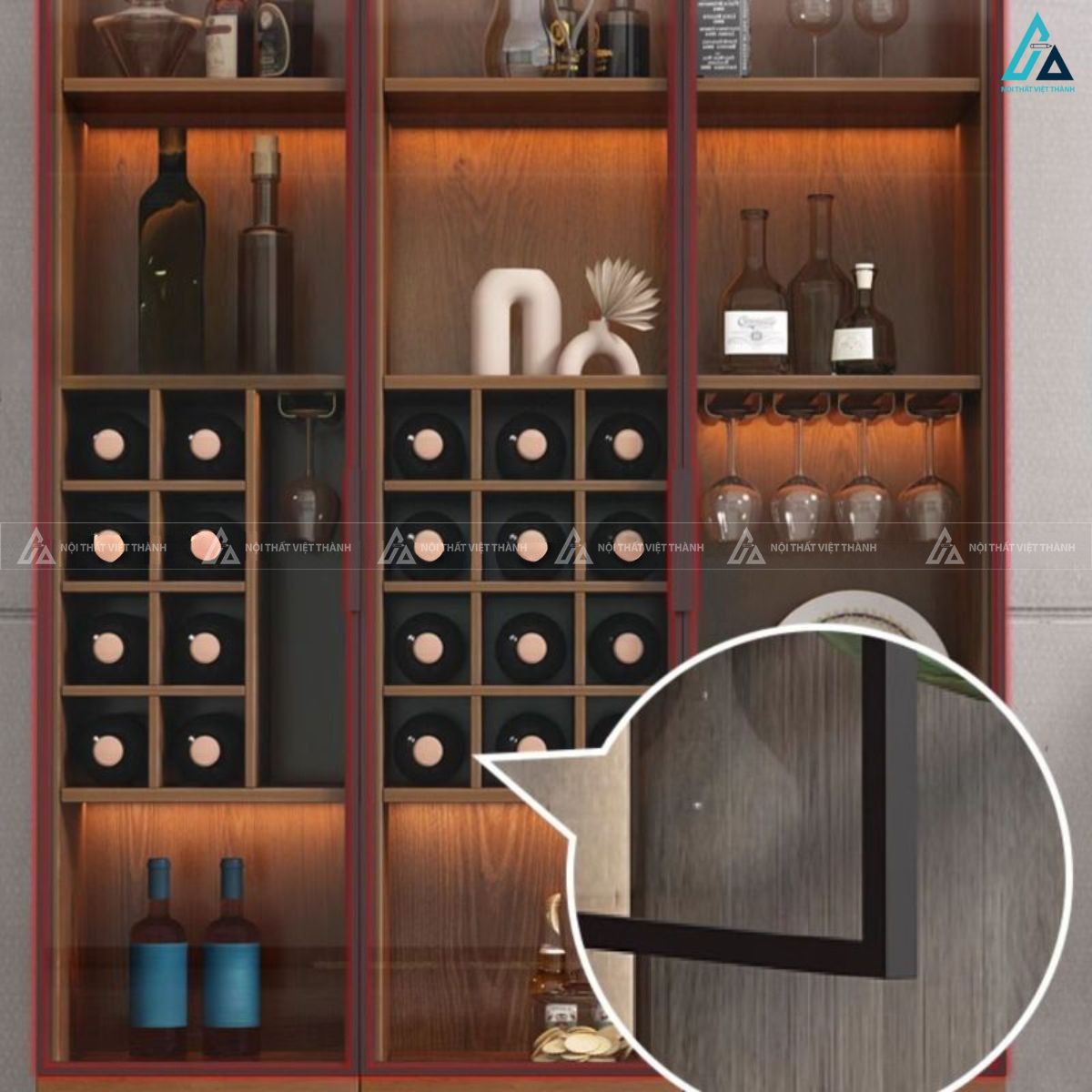 Tủ rượu mdf hiện đại cánh kính trong suốt giúp khoe trọn bộ sưu tập 3