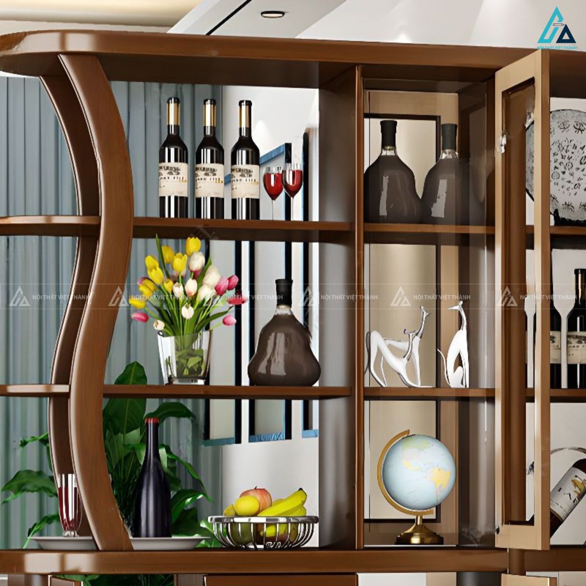 Tủ rượu kết hợp vách ngăn hiện đại cho không gian phòng khách 3
