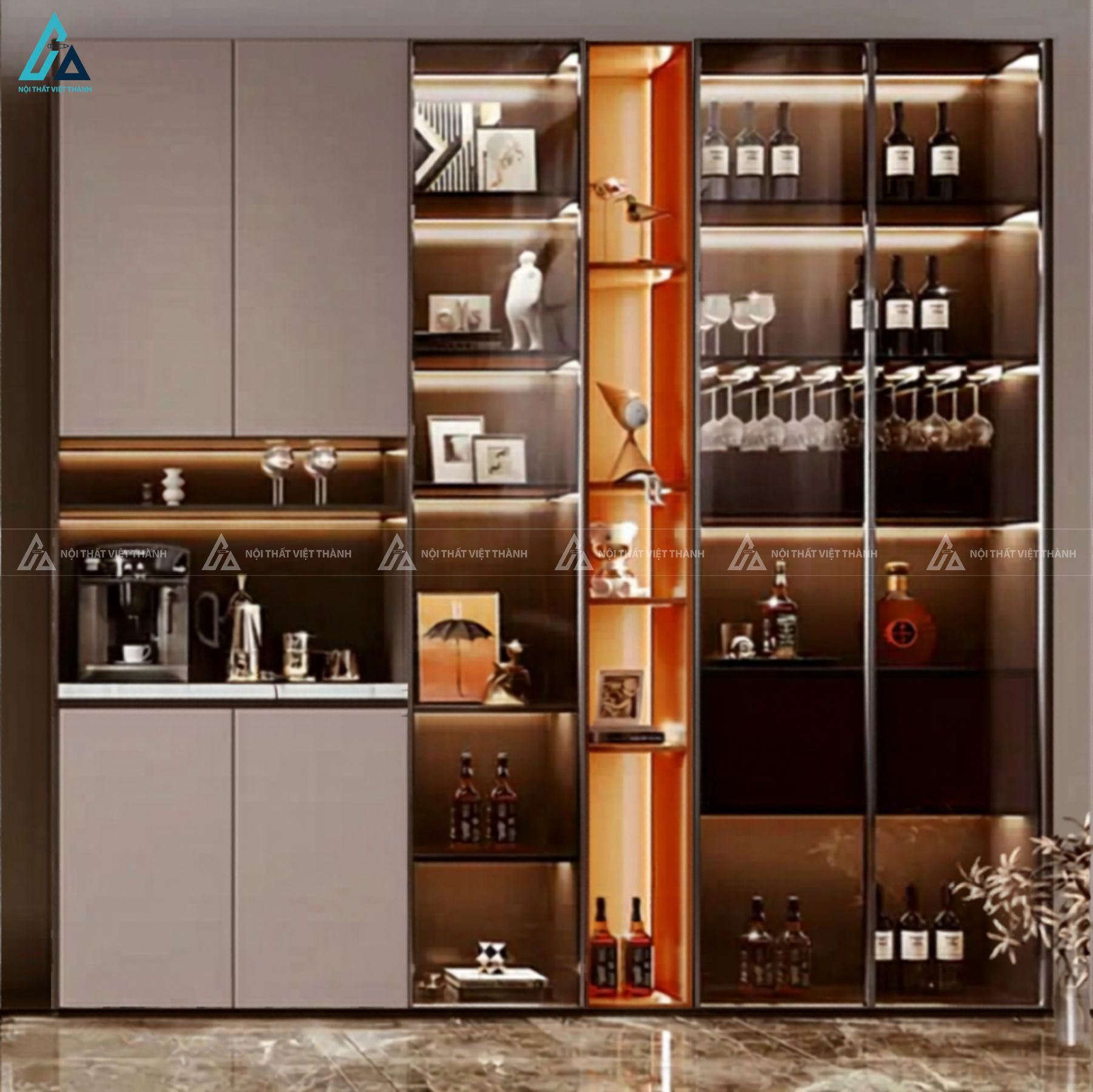 Tủ rượu mdf cao cấp thiết kế thông minh tích hợp kệ trang trí đẹp