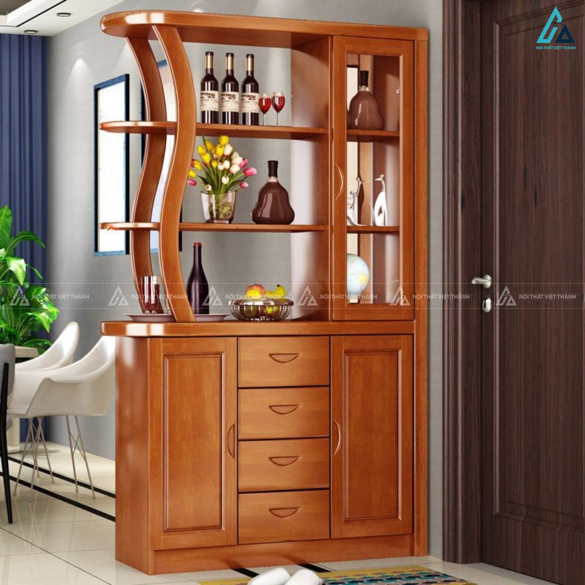 Tủ rượu kết hợp vách ngăn hiện đại cho không gian phòng khách 1
