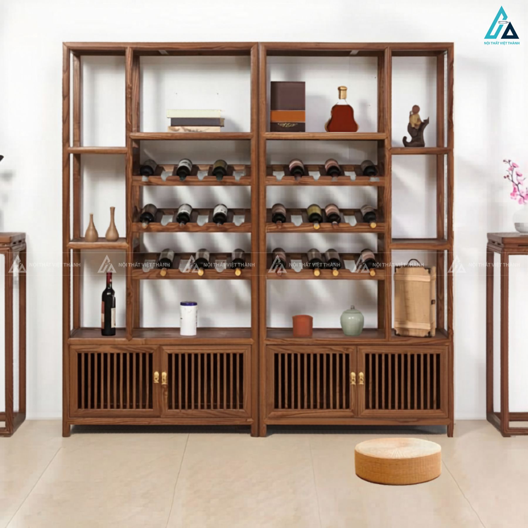 Tủ rượu gỗ mdf thiết kế nan dọc phong cách Nhật Bản tinh tế 1