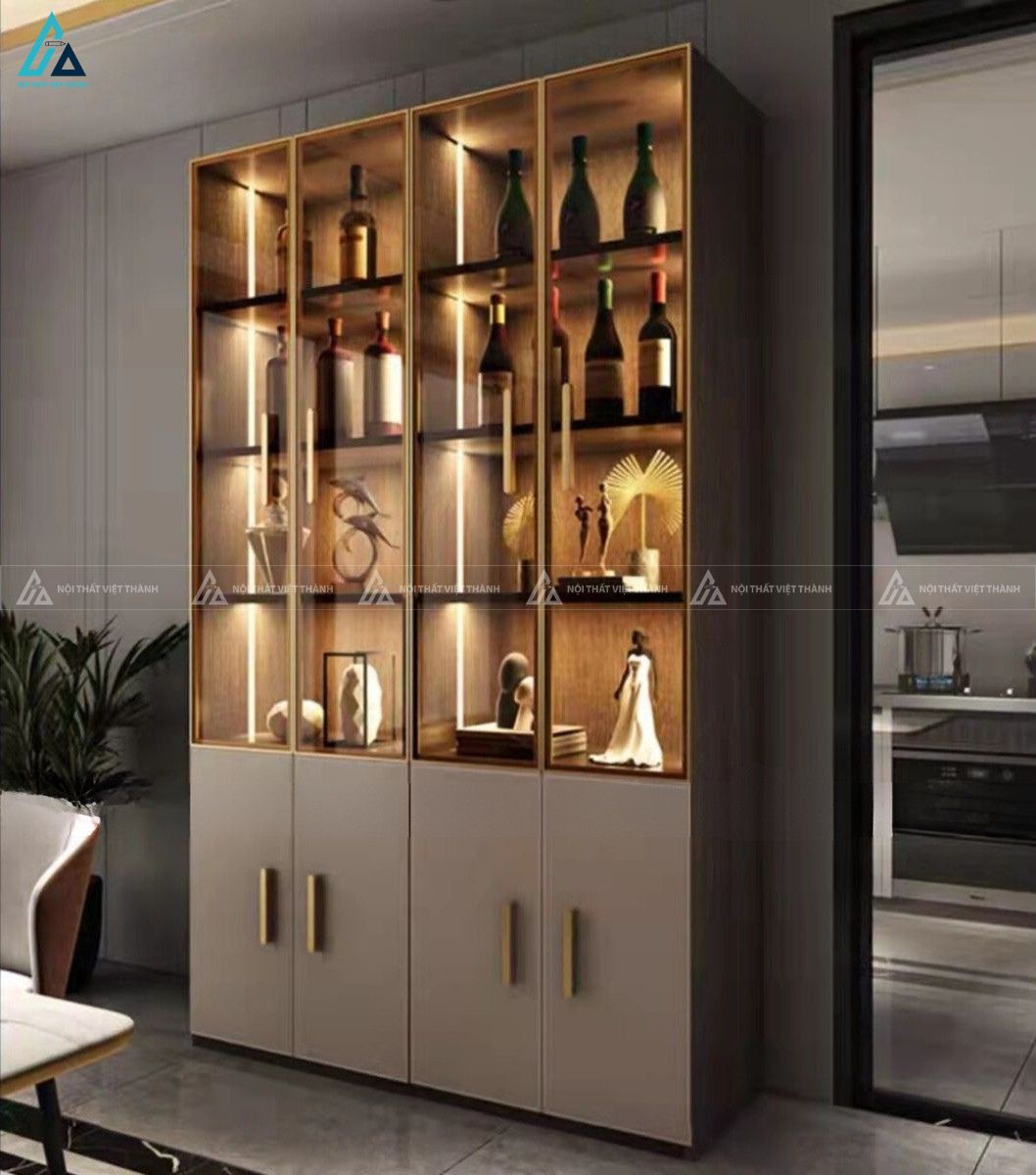 Tủ rượu hiện đại cánh kính phối đèn led sang trọng đẳng cấp 1