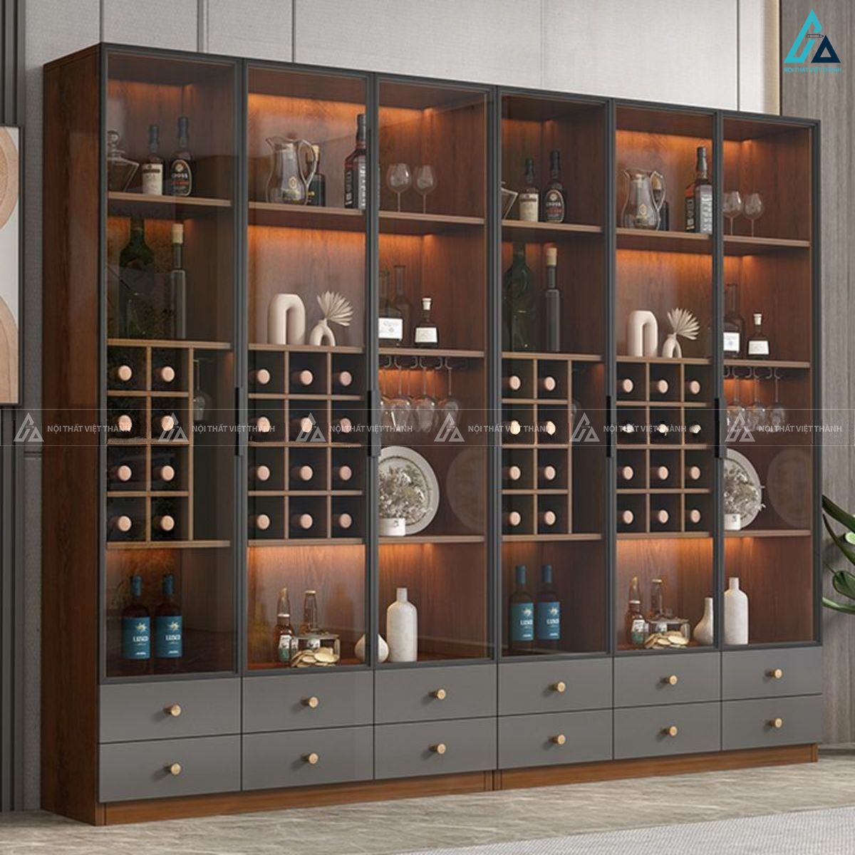 Tủ rượu mdf hiện đại cánh kính trong suốt giúp khoe trọn bộ sưu tập 2