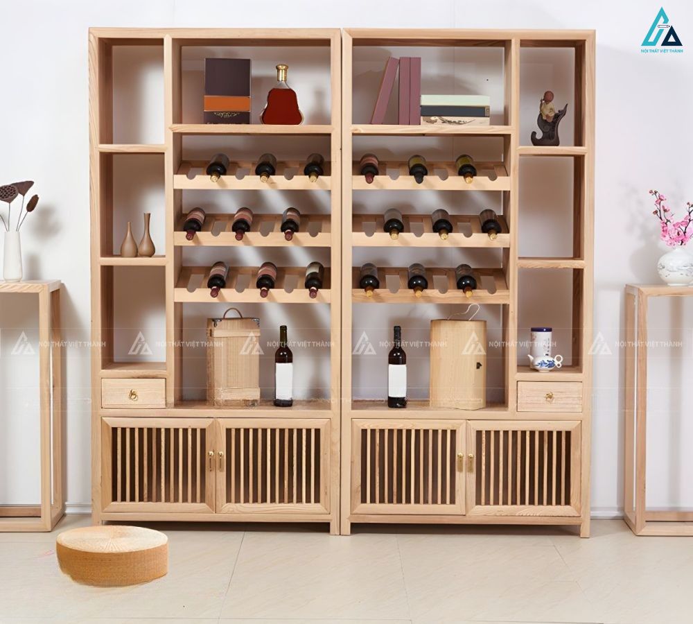 Tủ rượu gỗ mdf thiết kế nan dọc phong cách Nhật Bản tinh tế