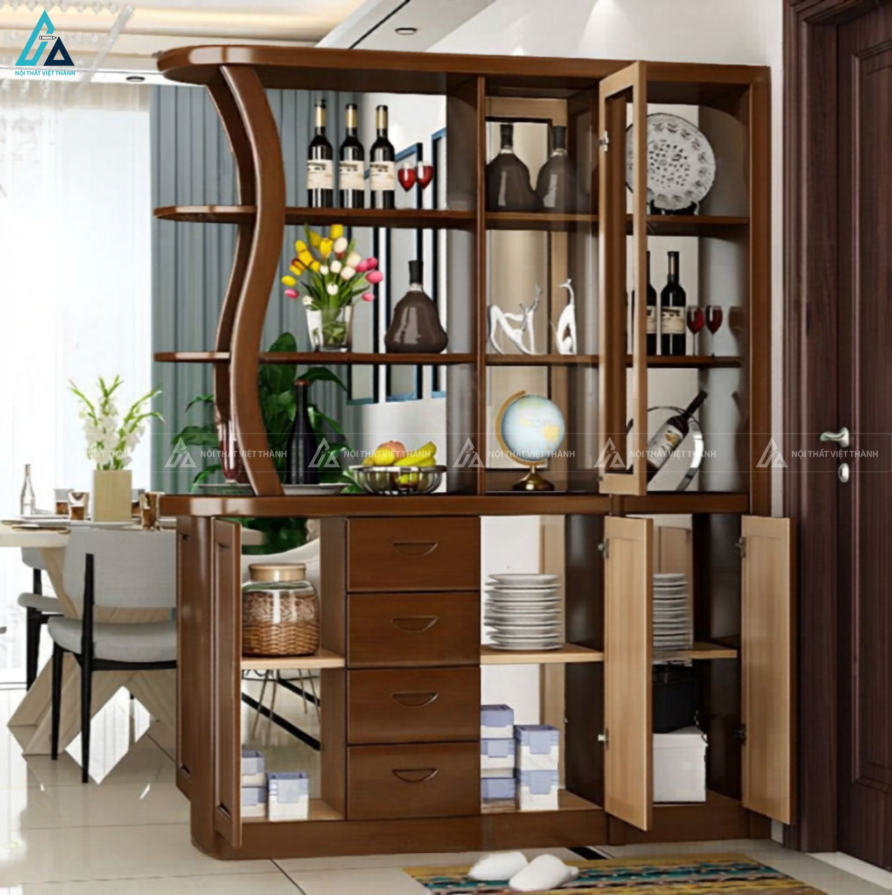 Tủ rượu kết hợp vách ngăn hiện đại cho không gian phòng khách 2