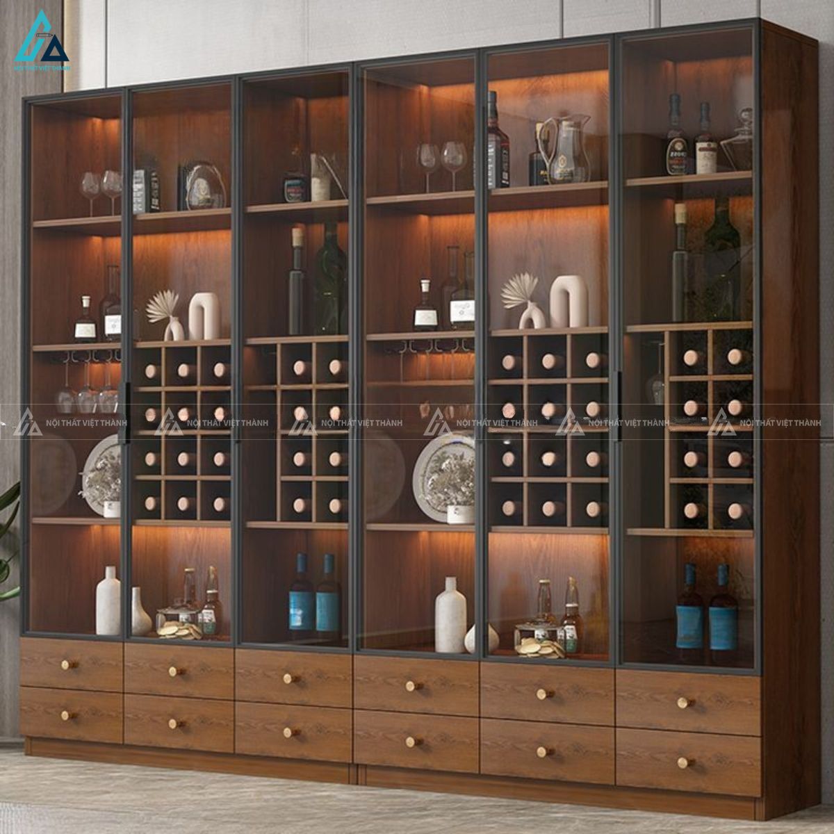 Tủ rượu mdf hiện đại cánh kính trong suốt giúp khoe trọn bộ sưu tập 1