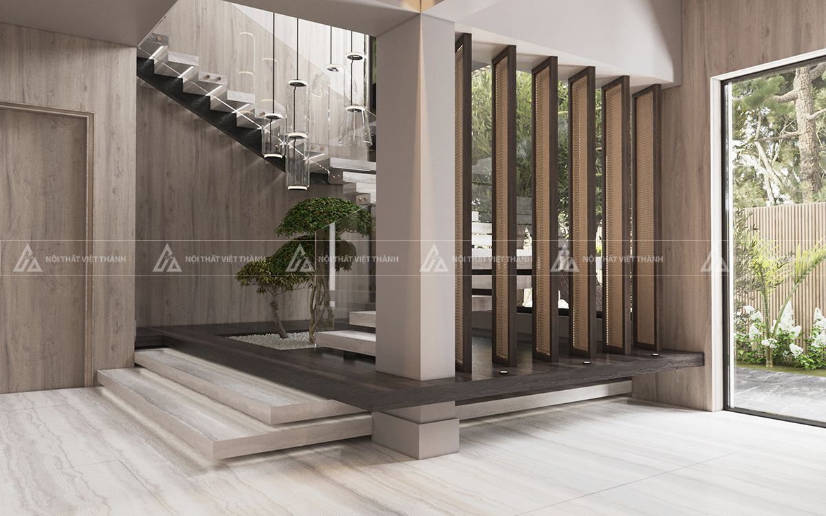 Mẫu vách ngăn cầu thang đơn giản tinh tế