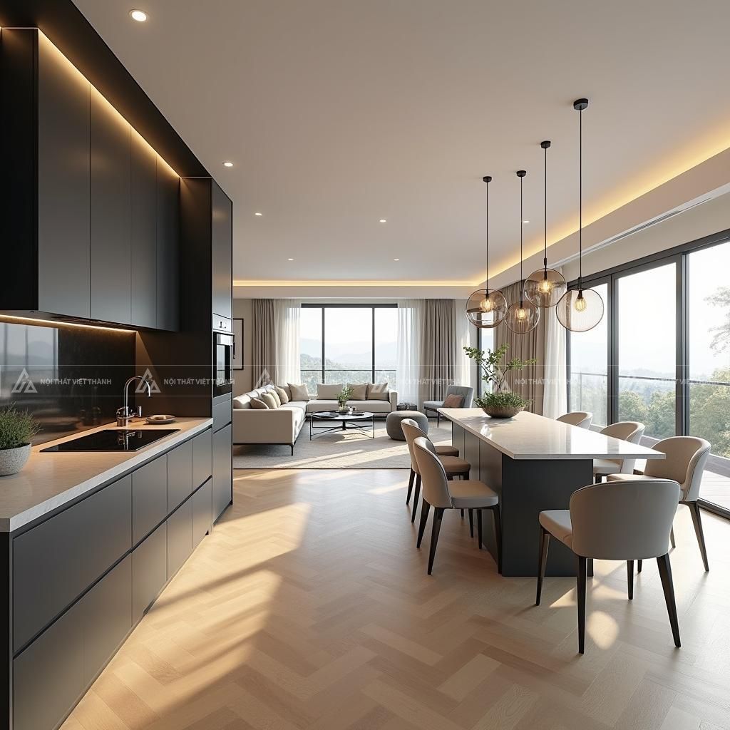 Mẫu nội thất chung cư 3 phòng ngủ tận dụng ánh sáng tự nhiên