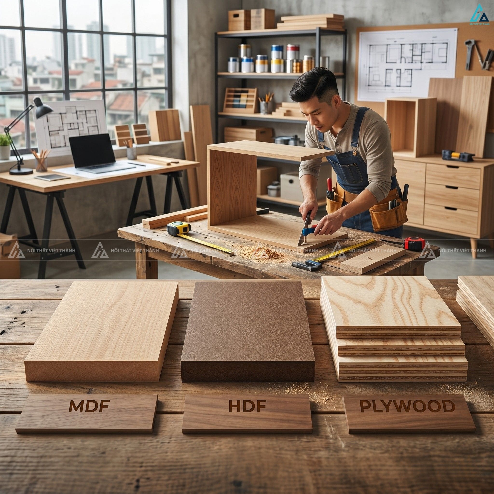 Phân biệt gỗ công nghiệp MDF, HDF, Plywood trong thi công nội thất
