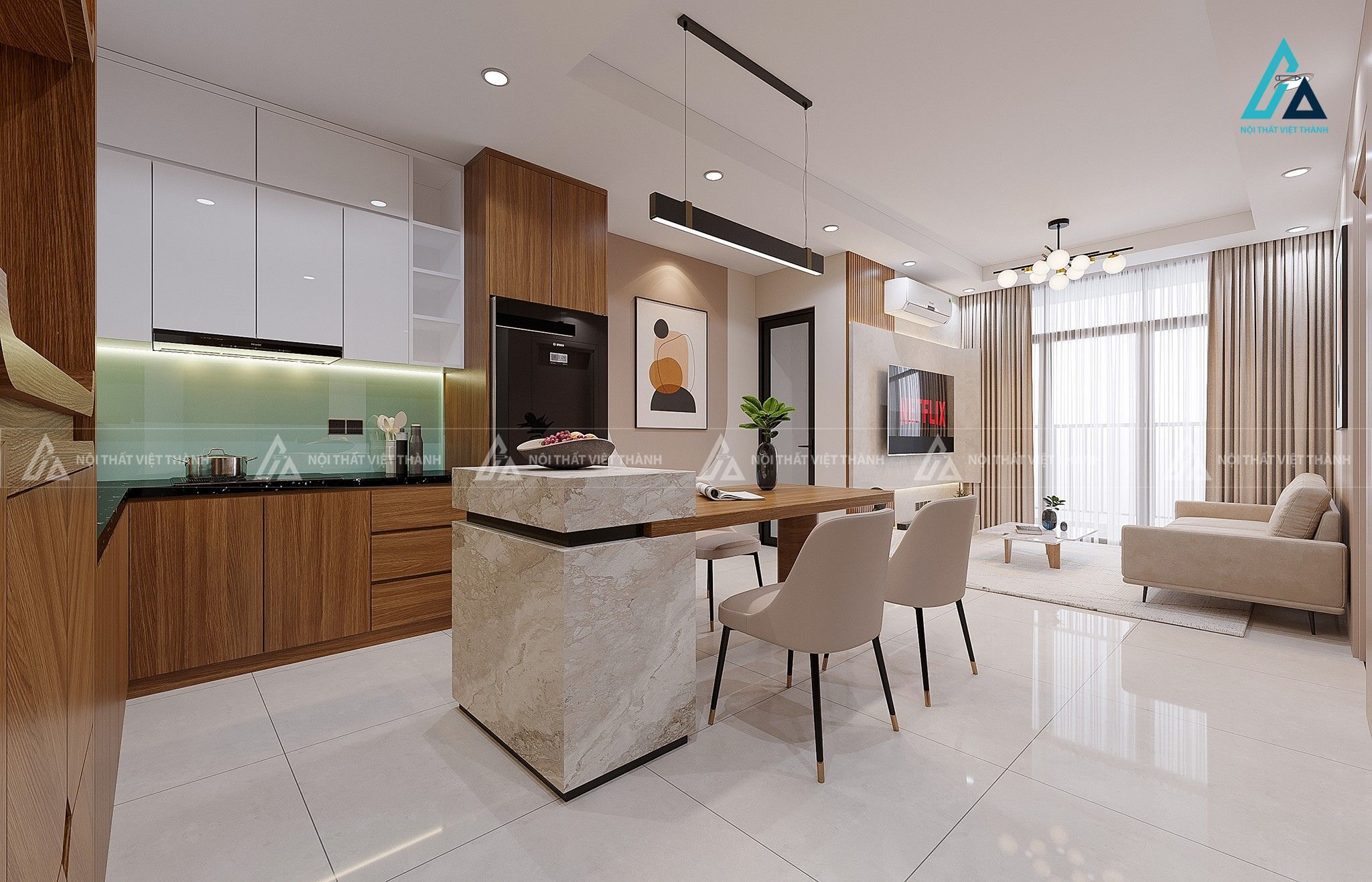 Thiết kế nội thất phòng bếp chung cư cô Kiều Đốc Bình Kiều Đồng Tháp 4