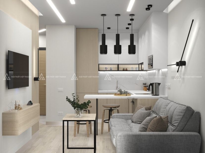 Thiết kế nội thất phòng khách 12m2 đơn giản gọn gàng