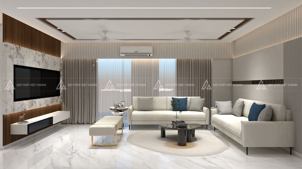 Nội thất phòng khách 25m2 thiết kế với bố cục hài hòa