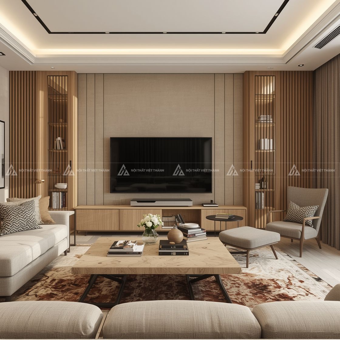 Nội thất phòng khách 25m2 phong cách luxury