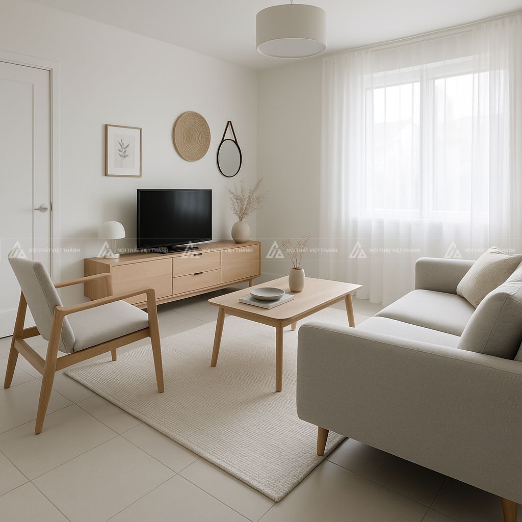 Nội thất phòng khách 15m2 với sofa và bàn trà nhỏ