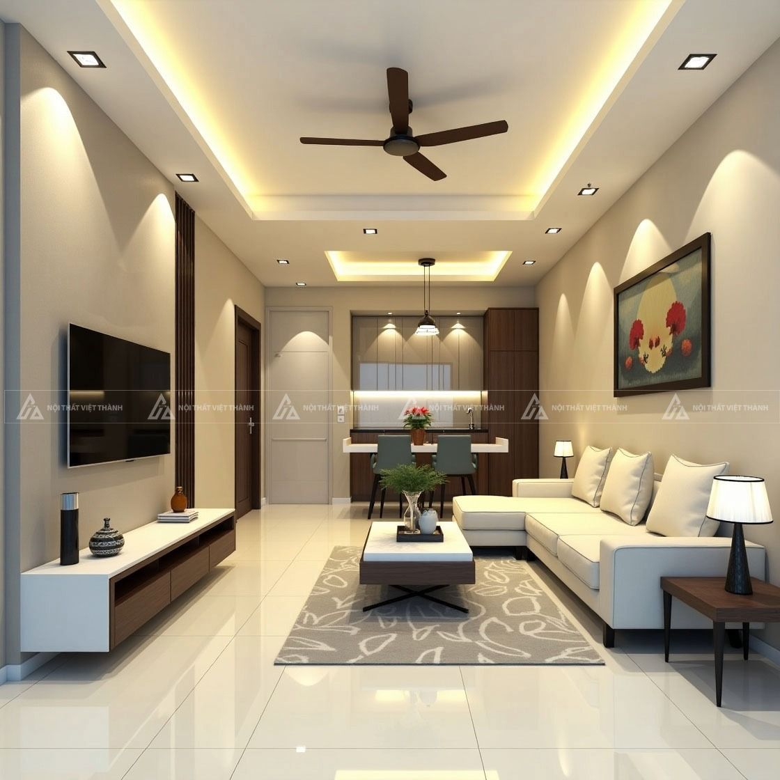 Nội thất phòng khách 18m2 hiện đại đầy tiện nghi