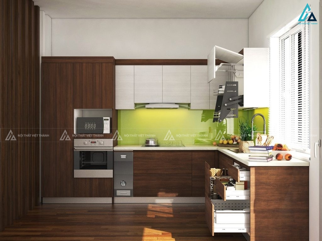 Bộ tủ bếp gỗ công nghiệp thiết kế thông minh đầy đủ công năng