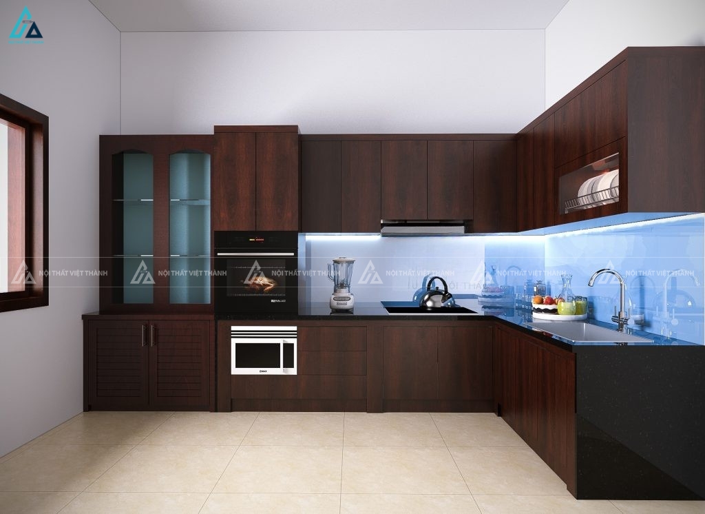 Mẫu tủ bếp chữ L gỗ công nghiệp cao cấp bền đẹp tối ưu công năng