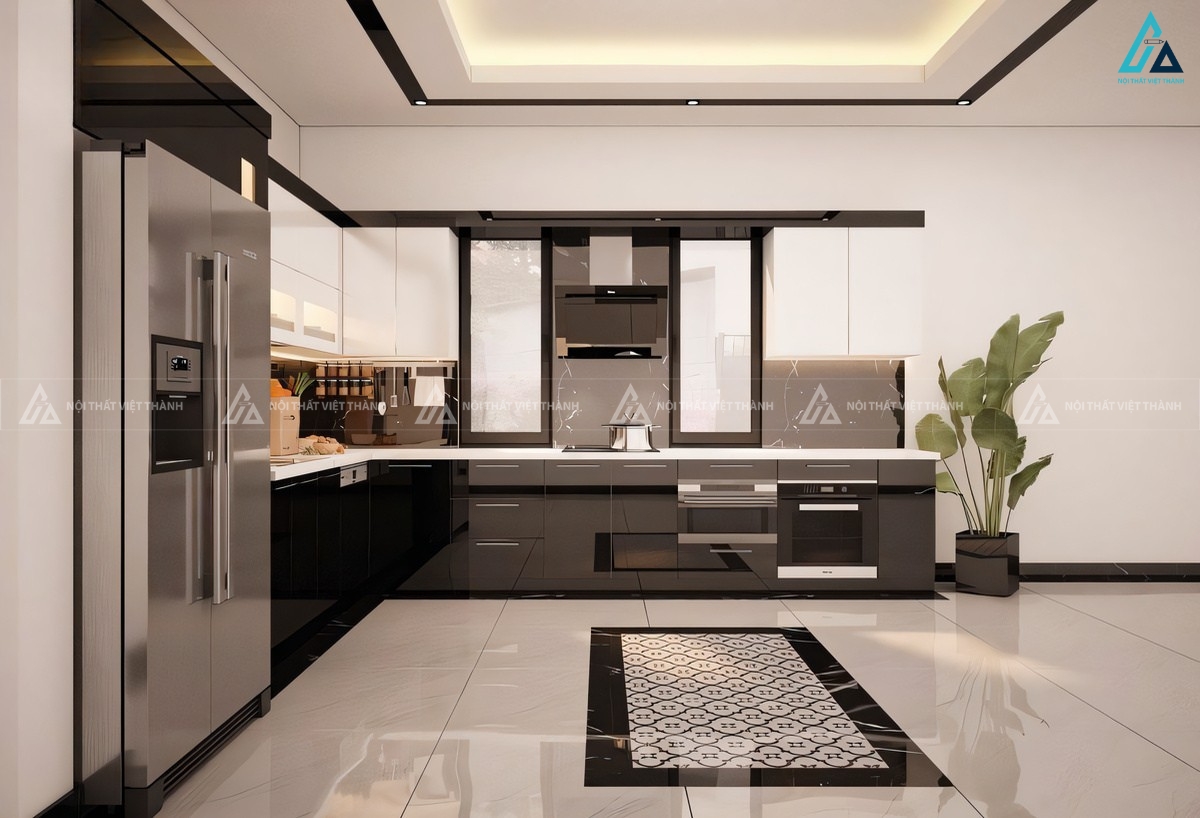 Mẫu tủ bếp acrylic kết hợp đảo bếp đẳng cấp cho không gian rộng 1