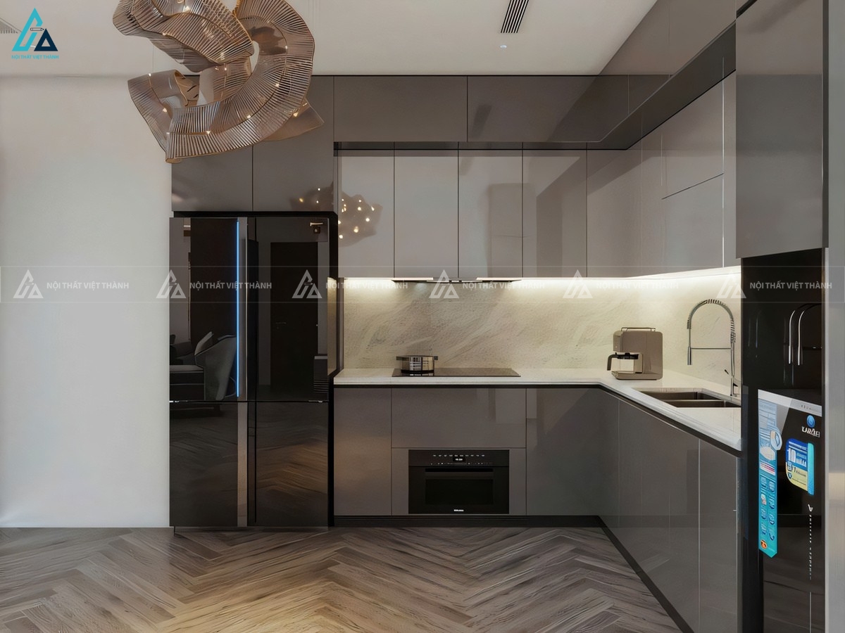 Mẫu tủ bếp acrylic chữ l đẳng cấp với thiết kế tinh tế thời thượng