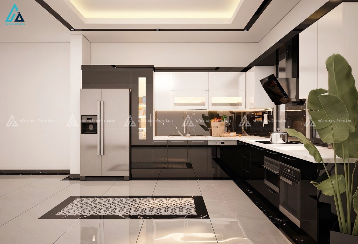 Mẫu tủ bếp acrylic kết hợp đảo bếp đẳng cấp cho không gian rộng 2