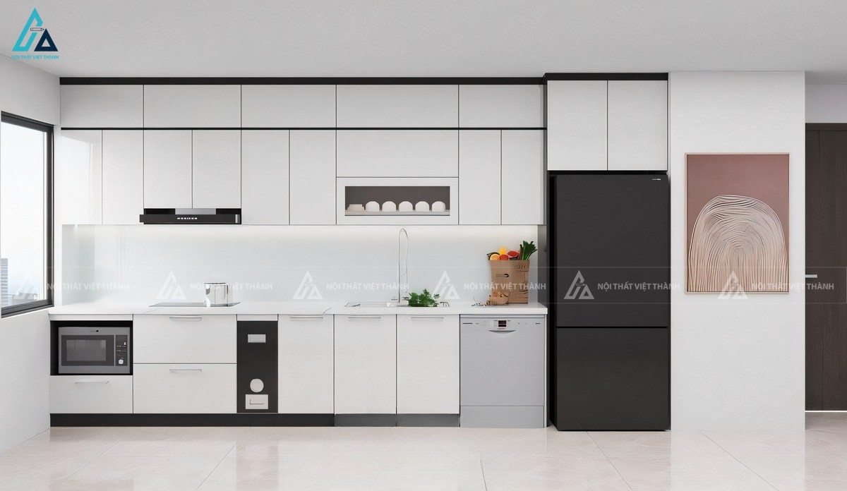 Mẫu tủ bếp acrylic chữ I sang trọng tối ưu không gian bếp