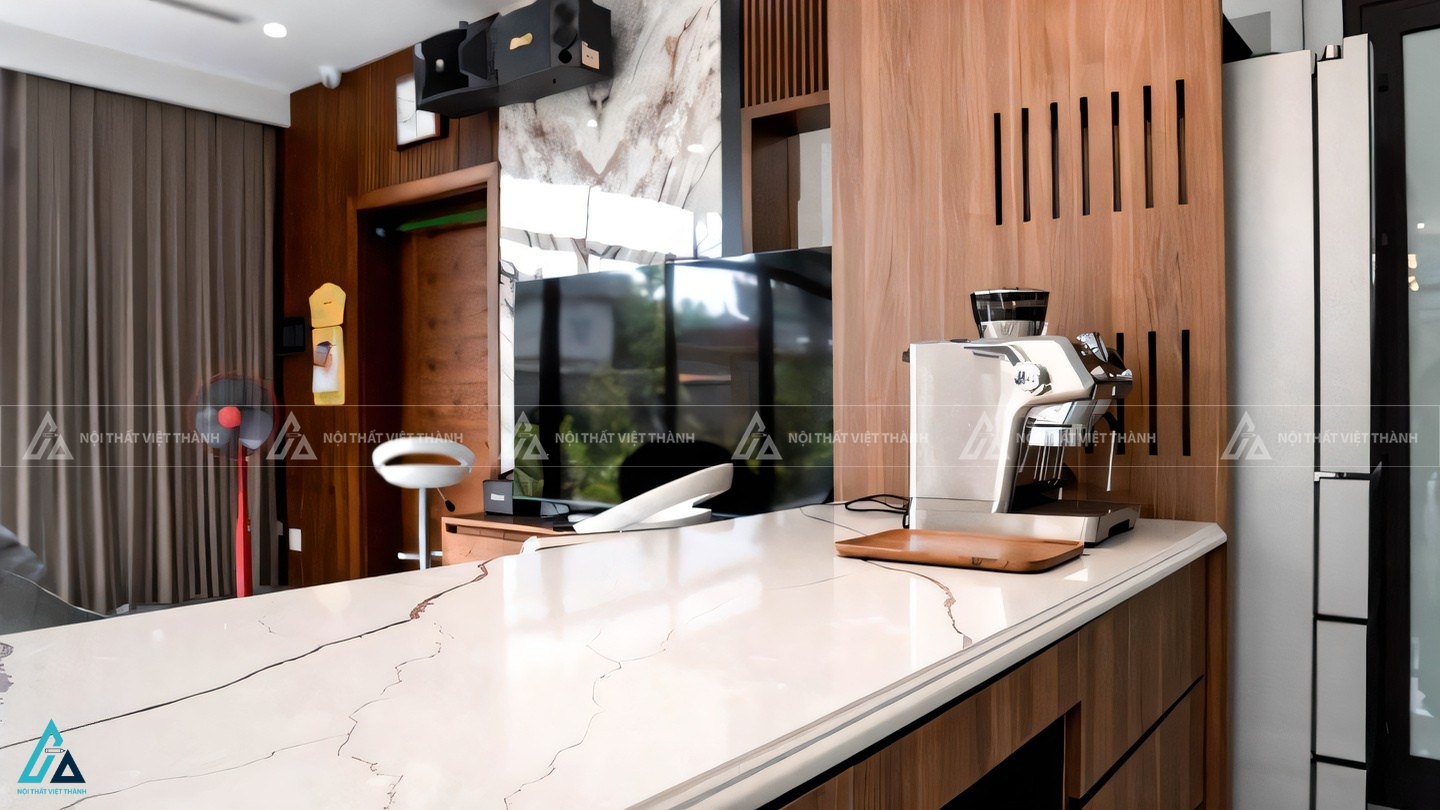 Mẫu tủ bếp phối bàn đảo đá vân mây sang trọng cho biệt thự nhà phố 6