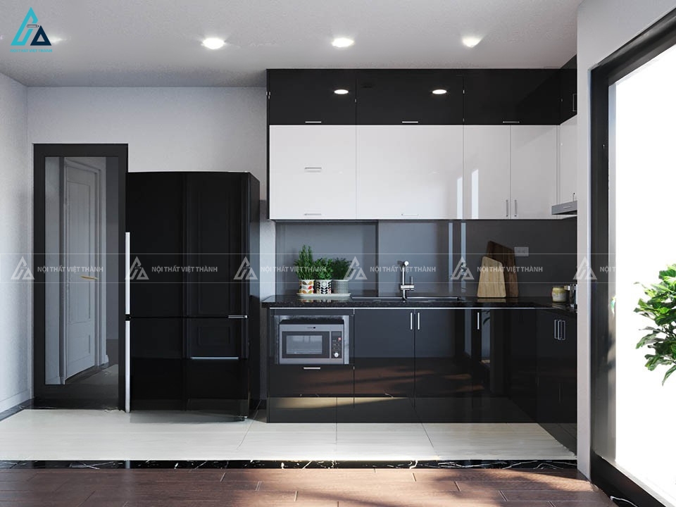 Tủ bếp acrylic bóng gương bền bỉ với thiết kế hiện đại ấn tượng