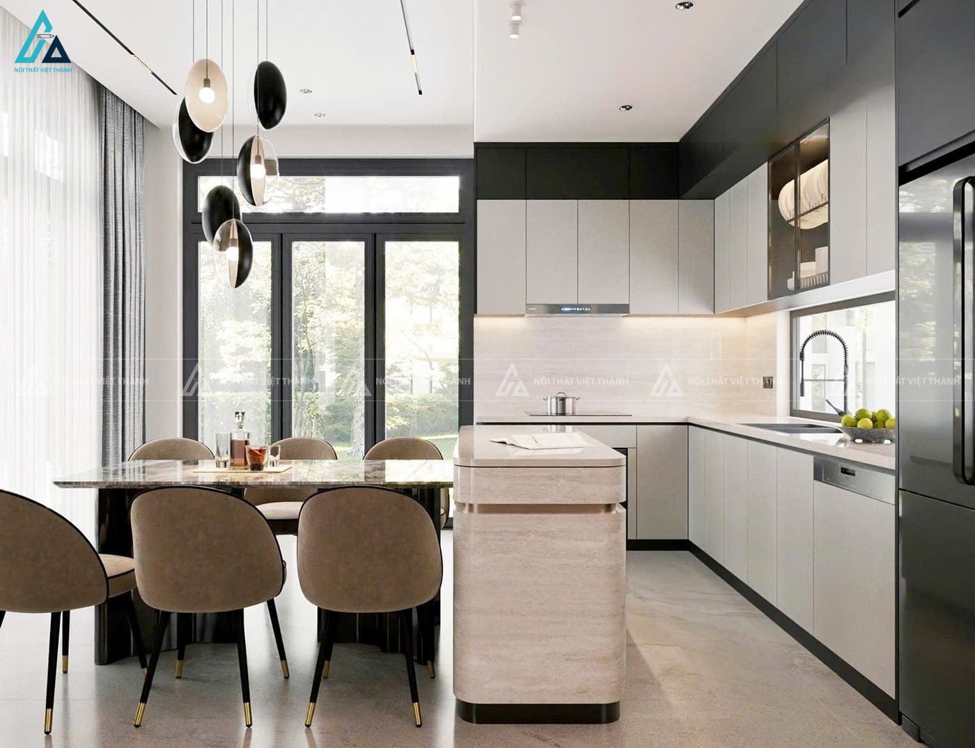 Bộ tủ bếp gỗ công nghiệp kèm bàn đảo nâng tầm vẻ đẹp gian bếp