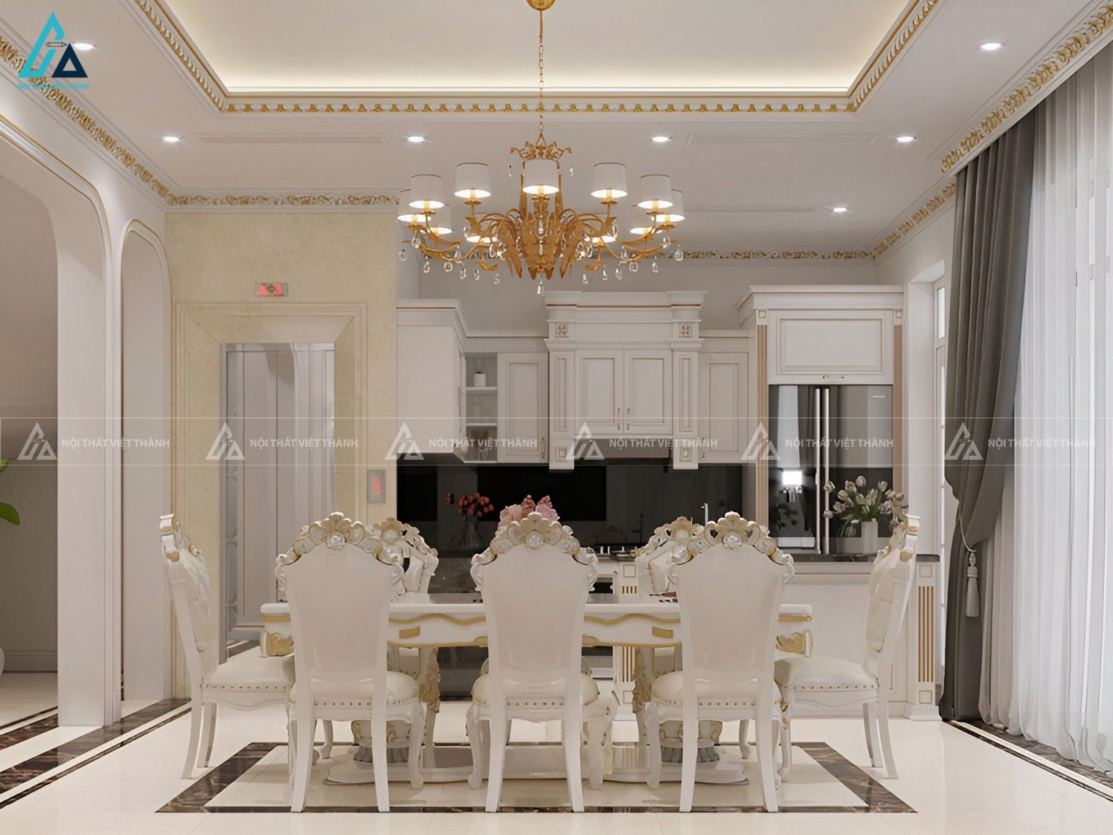 Mẫu tủ bếp mdf tân cổ điển bền đẹp mang đậm vẻ đẹp quý tộc châu âu 1