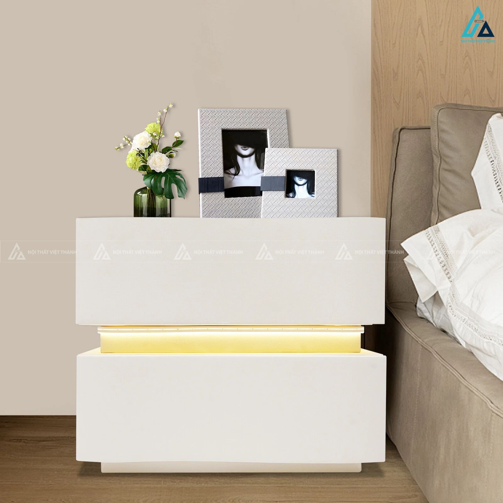 Tủ đầu giường đèn LED thông minh thiết kế kiểu dáng hiện đại