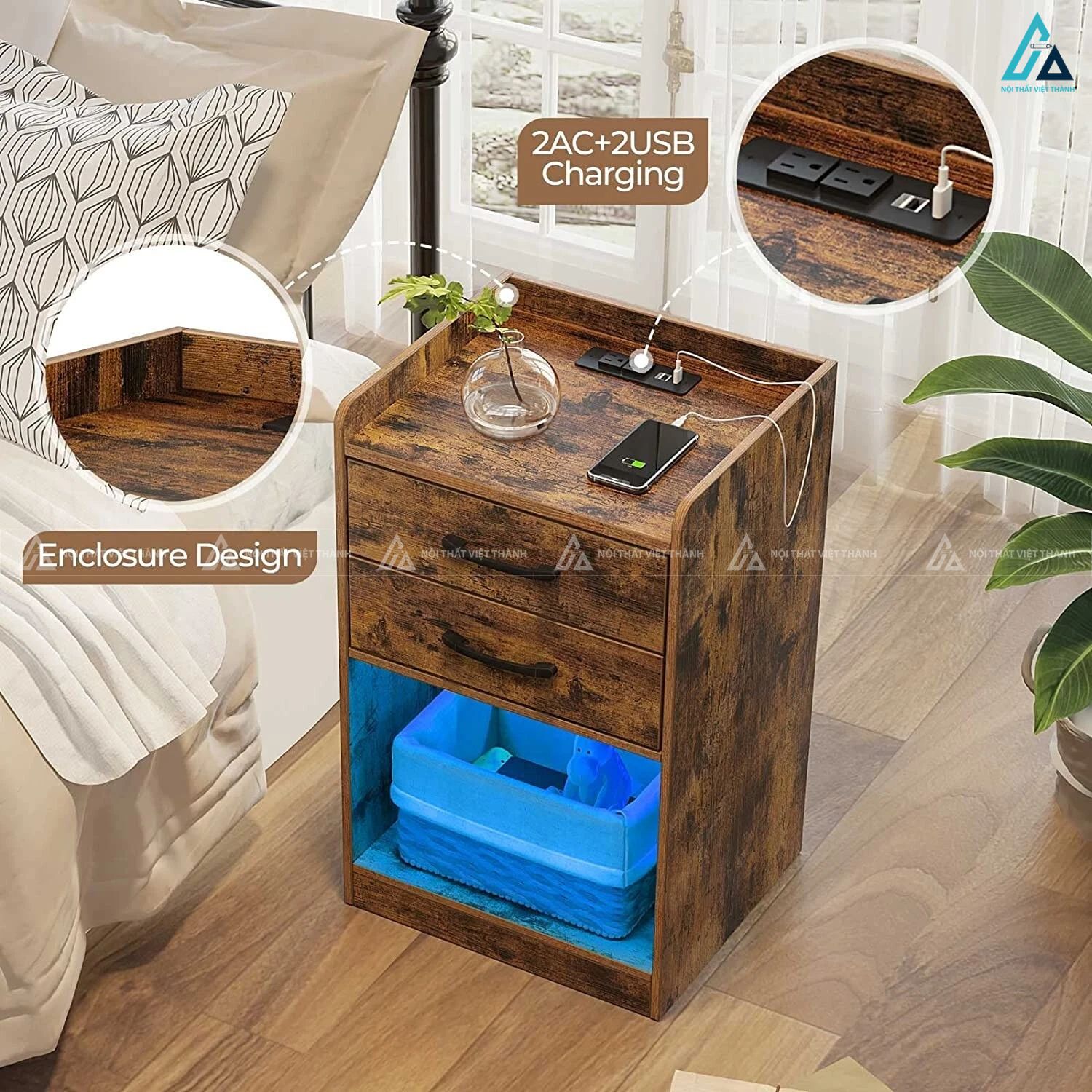 Tủ đầu giường LED thông minh thiết kế hiện đại sang trọng 1